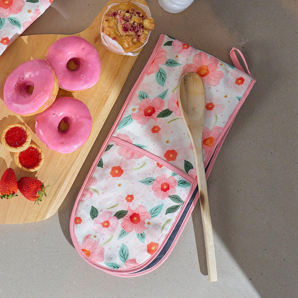 Annabel Trends Linen Double Oven Mitt Meadow Blush