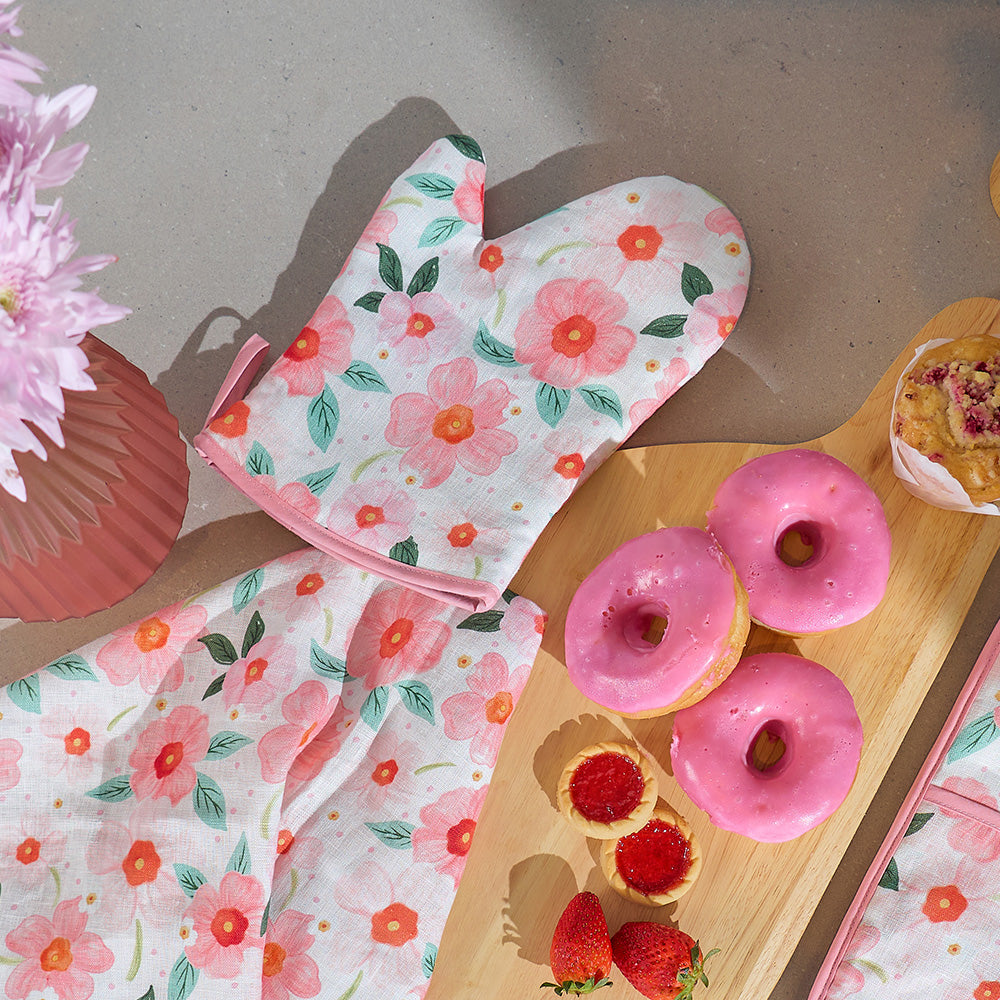 Annabel Trends Linen Oven Mitt Single Meadow Blush