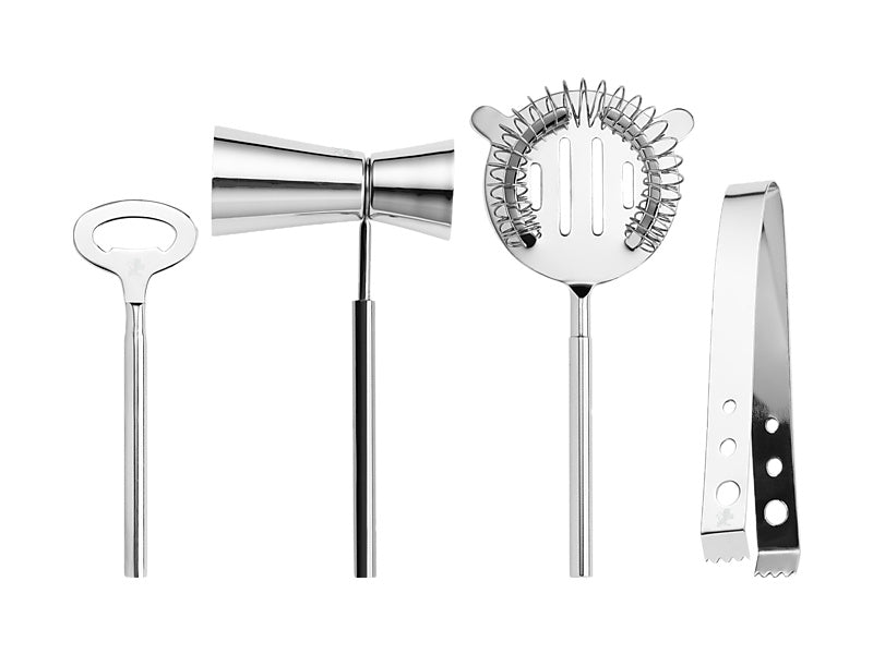 Maxwell & Williams Cocktail & Co Lexington Hammered Bar Tool Set Silver 4 Piece
