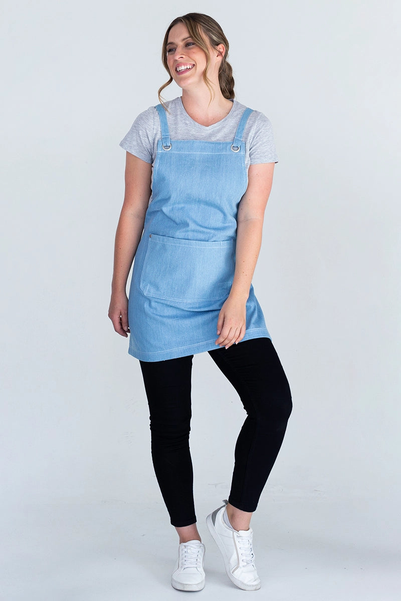 Aussie Chef Mia Bib Apron - Denim Chambray Blue