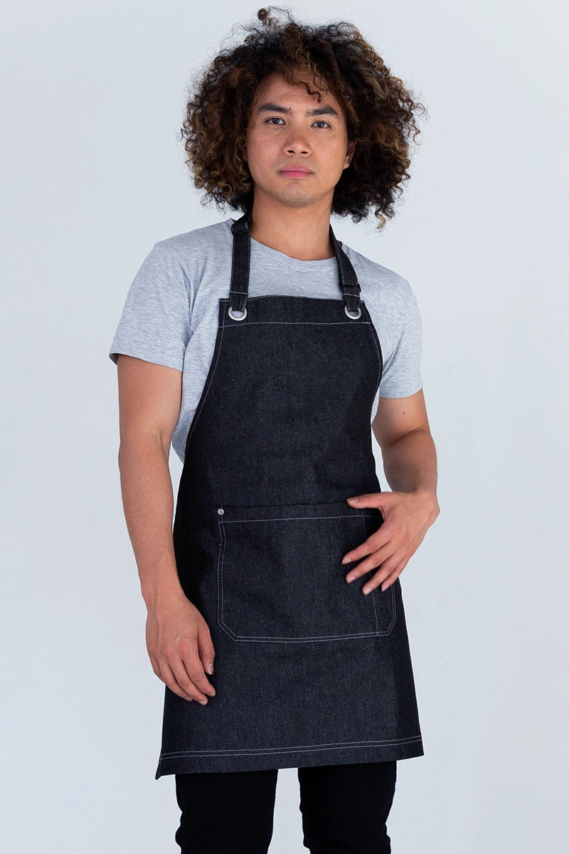 Aussie Chef Mia Short Bib Apron - Denim Black