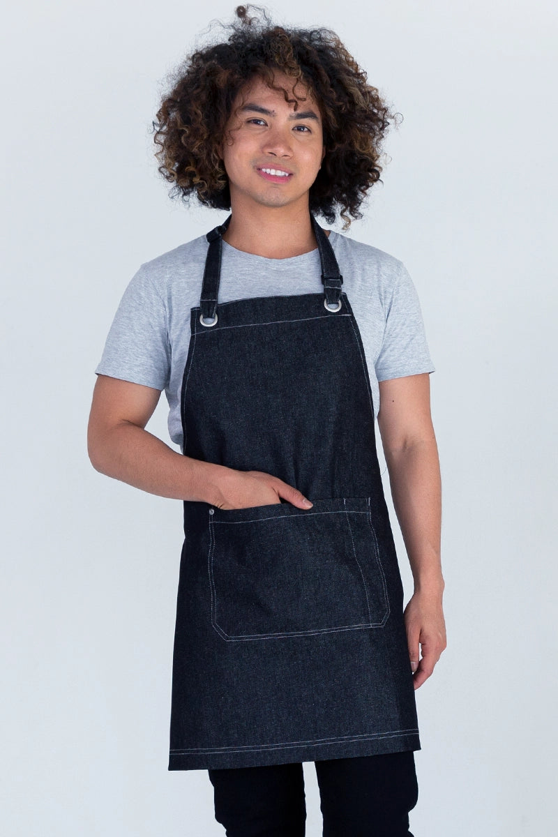 Aussie Chef Mia Short Bib Apron - Denim Black