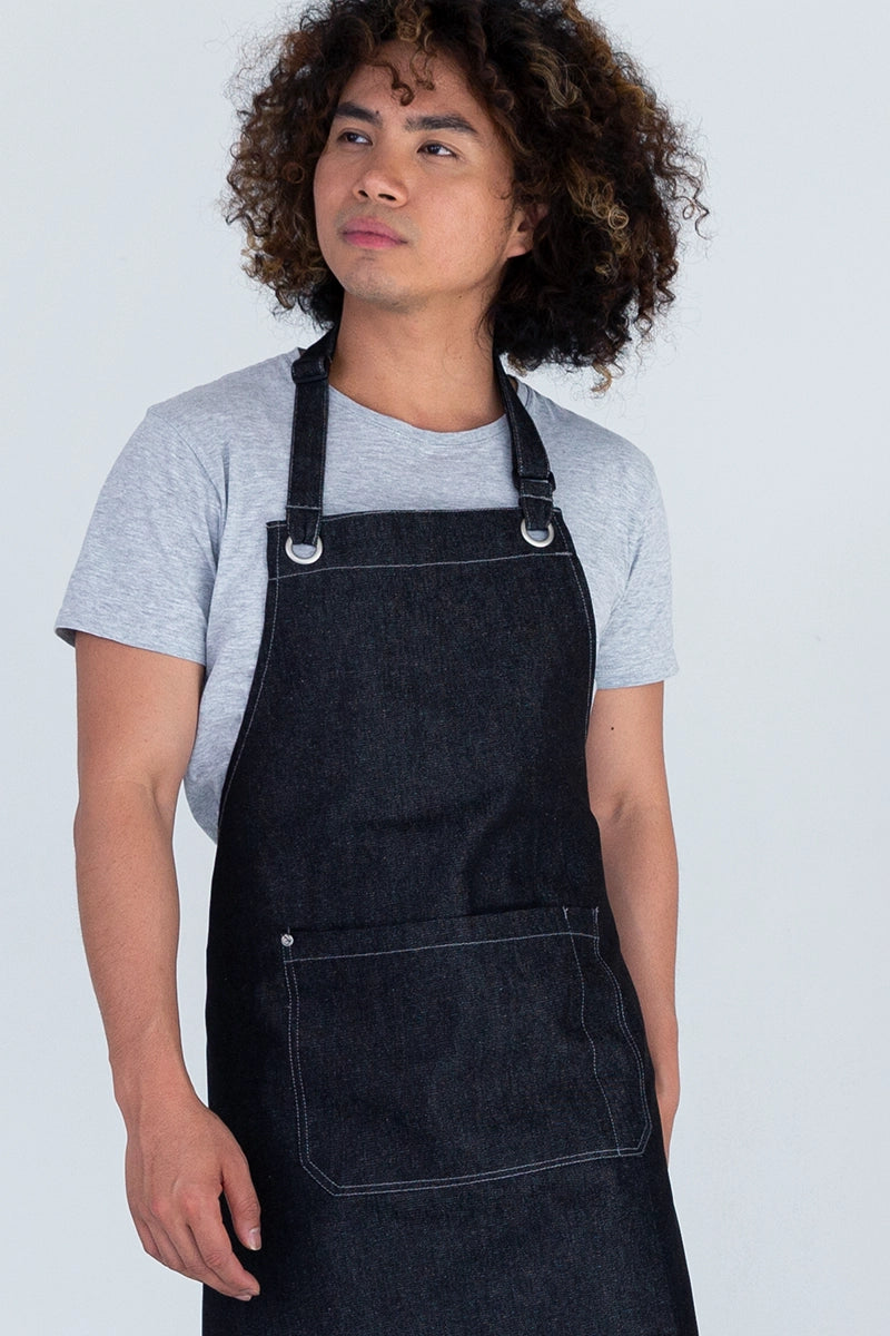 Aussie Chef Mia Short Bib Apron - Denim Black