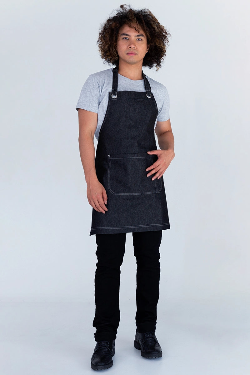 Aussie Chef Mia Short Bib Apron - Denim Black