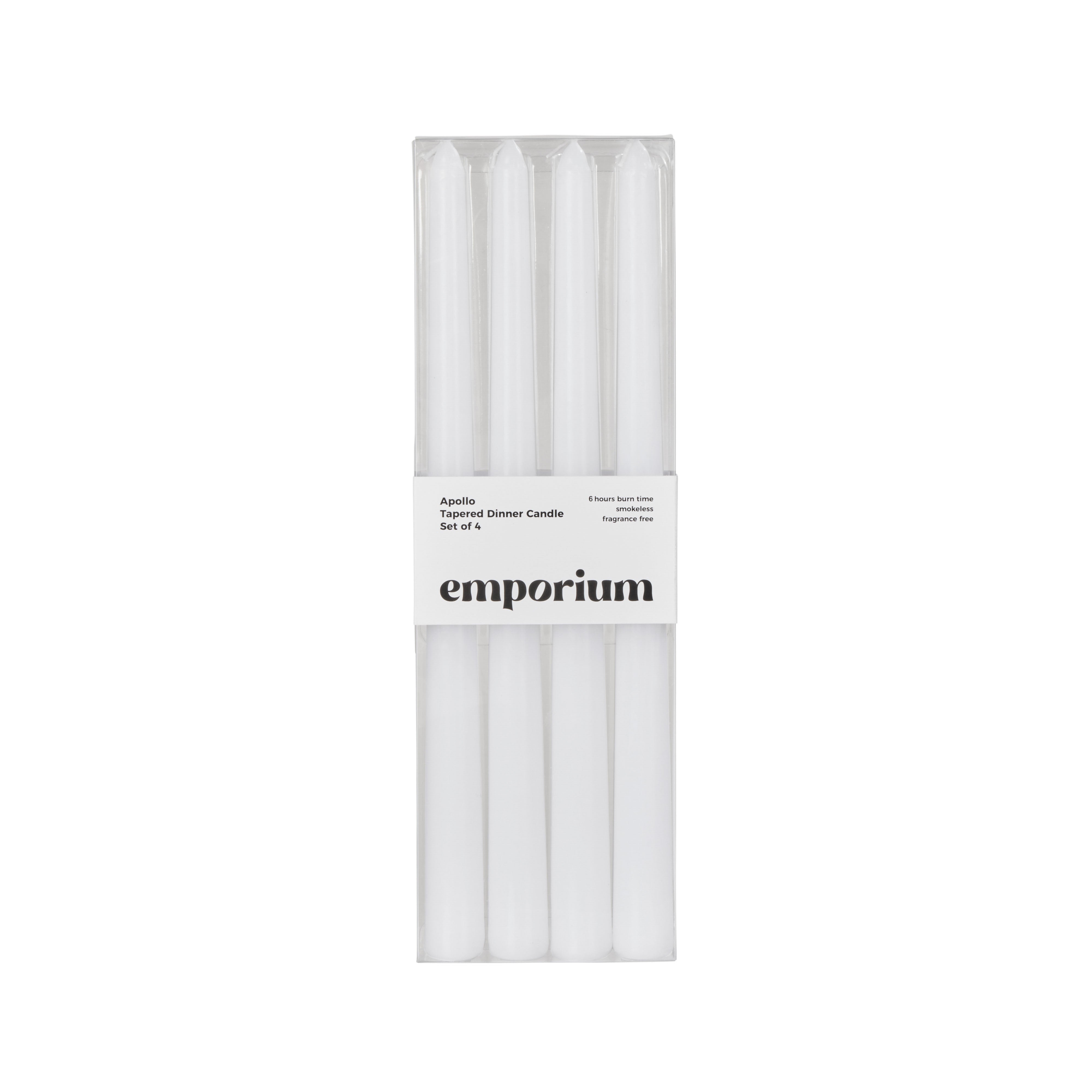 Emporium Apollo Tapered Dinner Candles 4 Piece Set White