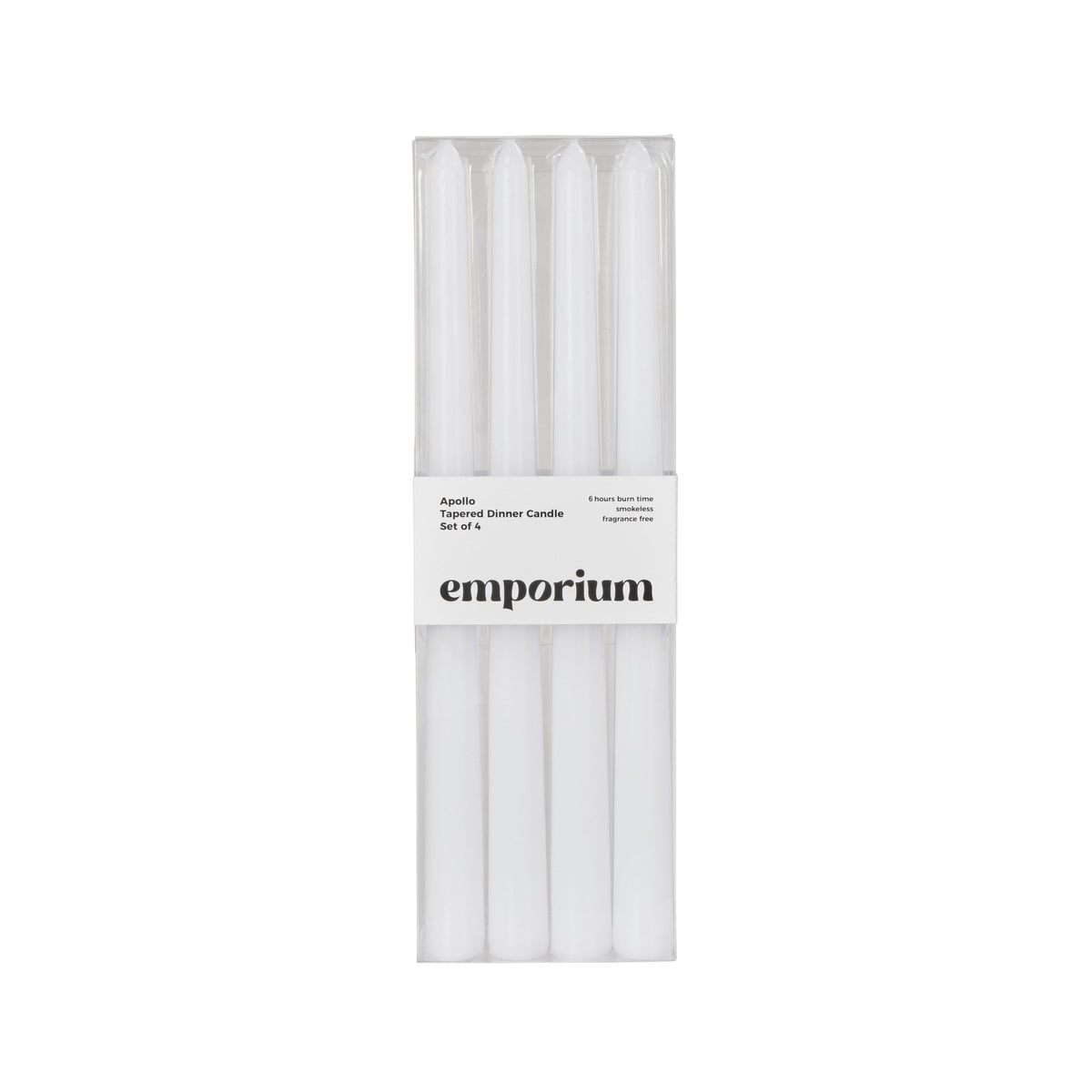 Emporium Apollo Tapered Dinner Candles 4 Piece Set White
