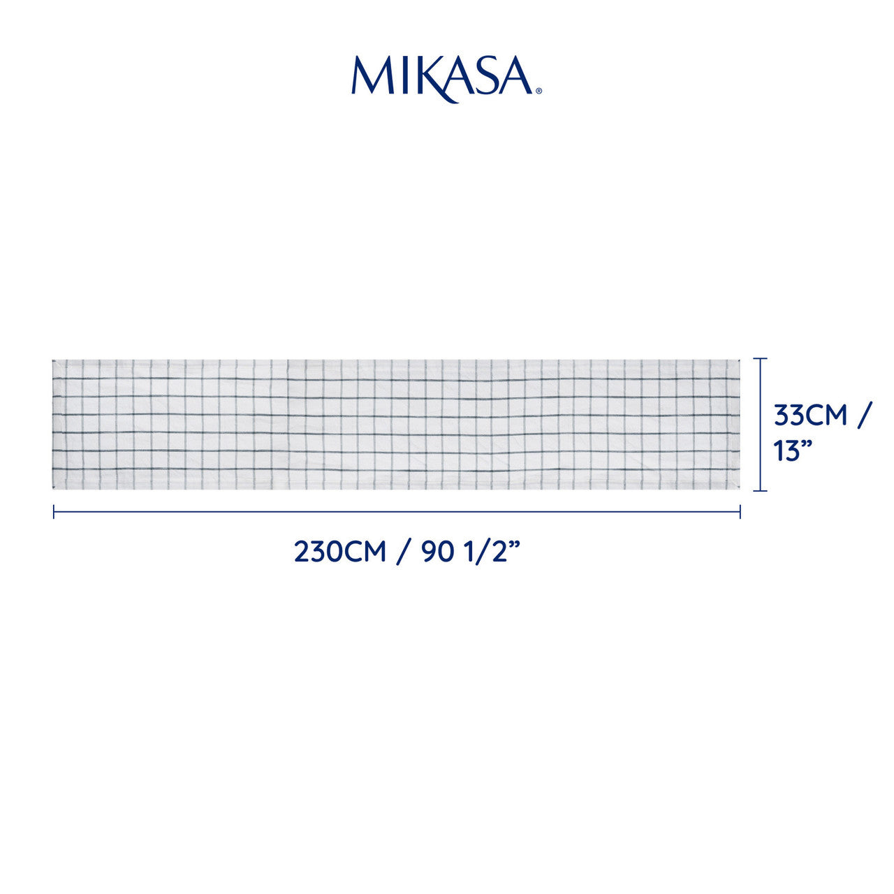 Mikasa Cotton & Linen Blend Check Table Runner 230cm (Grey)