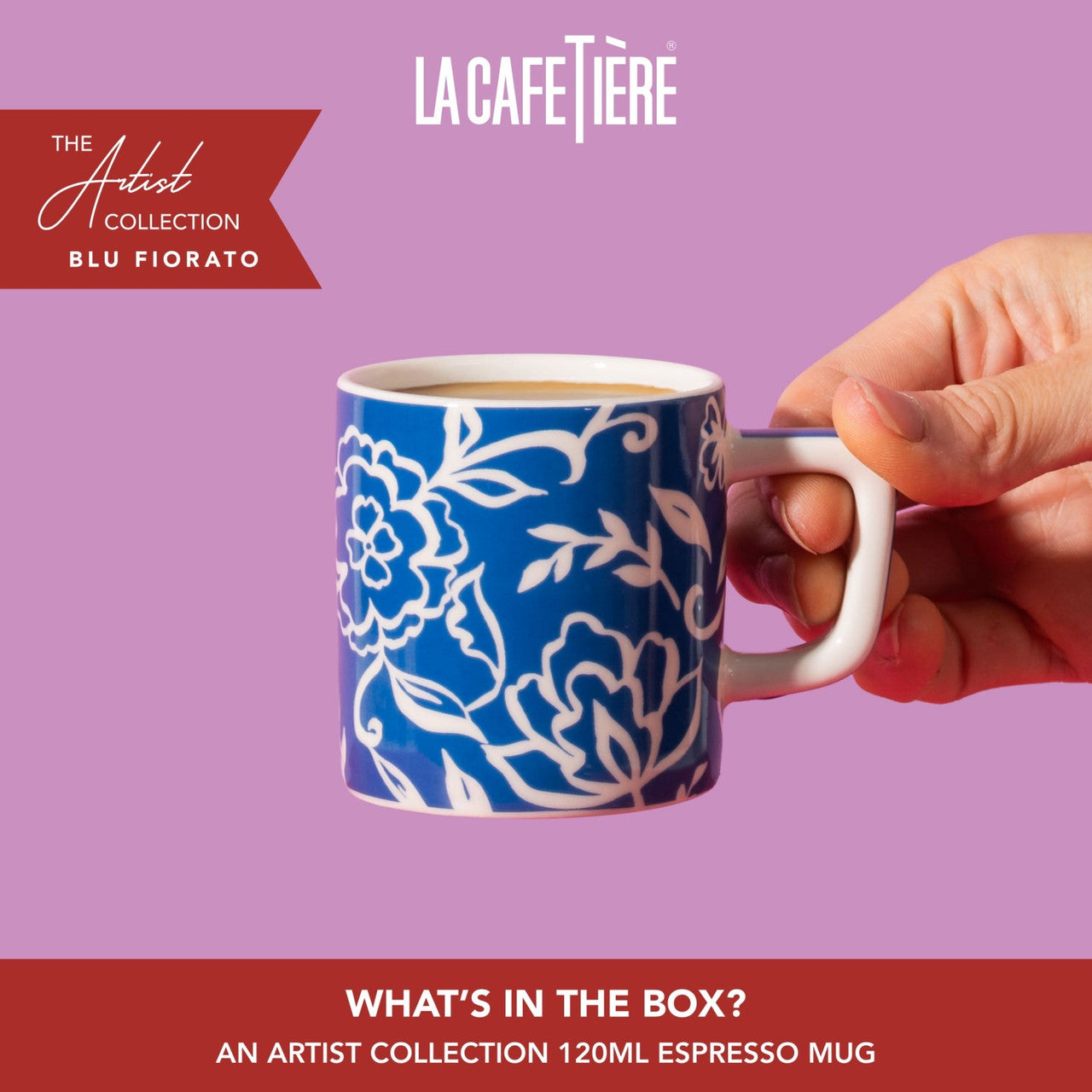 La Cafetière Ceramic Espresso Cup 120ml (Blue Blu Fiorato)