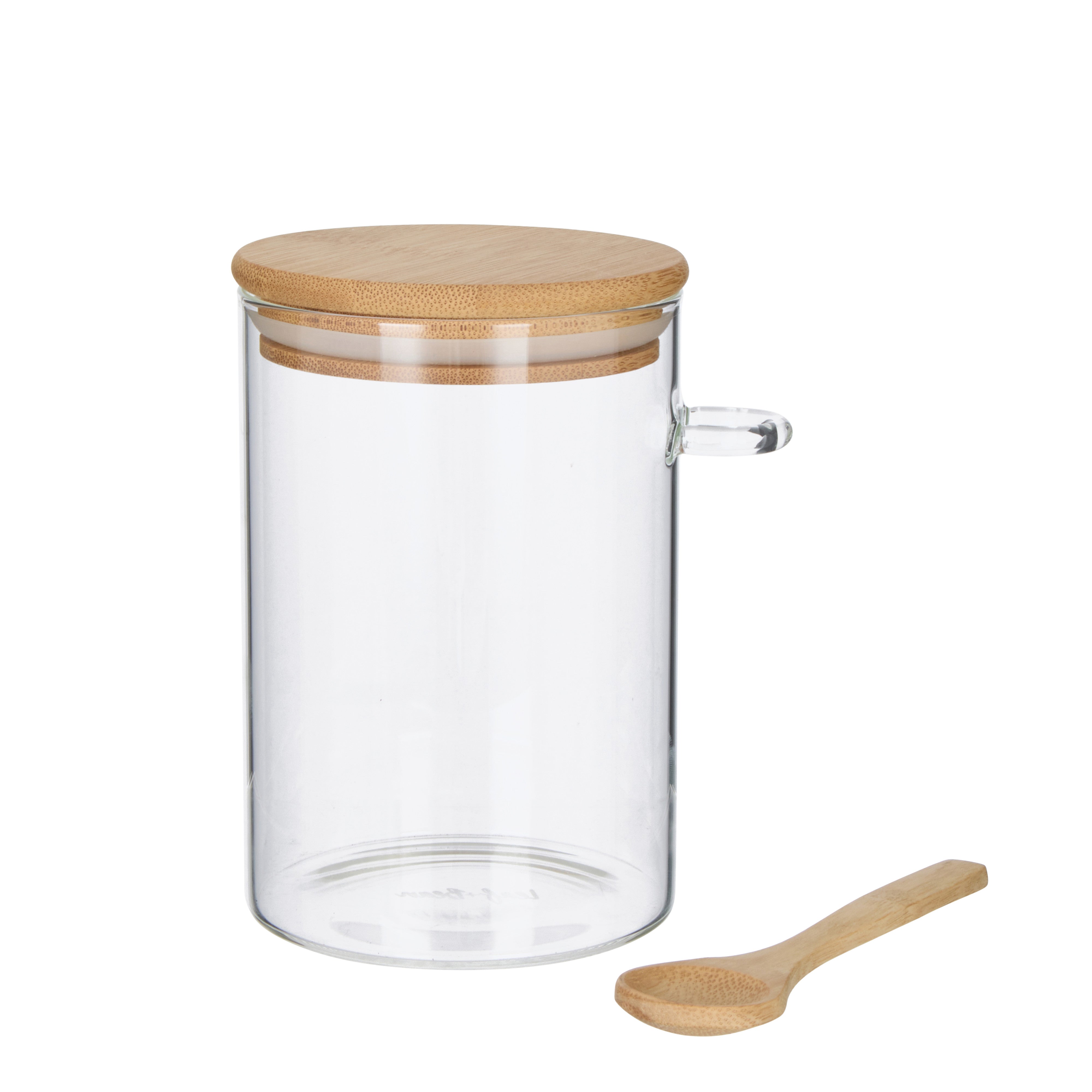 Leaf & Bean Small Glass Canister with Spoon Natural