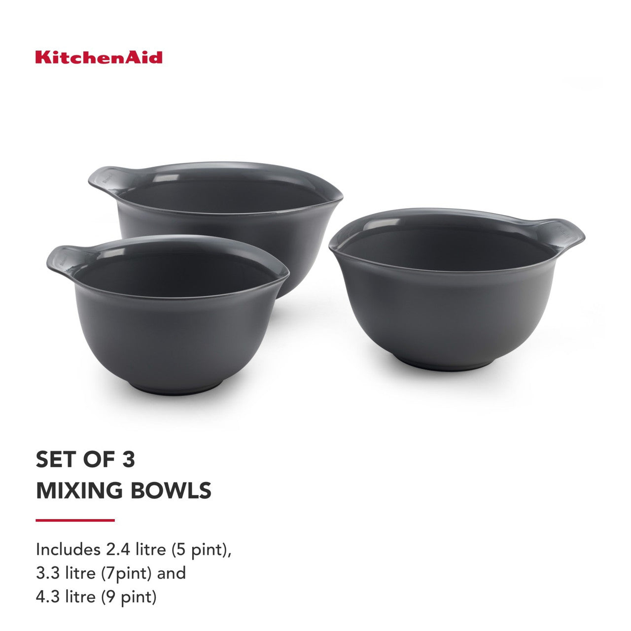KitchenAid 3 Piece Nesting Mixing Bowl Set (Charcoal Grey)