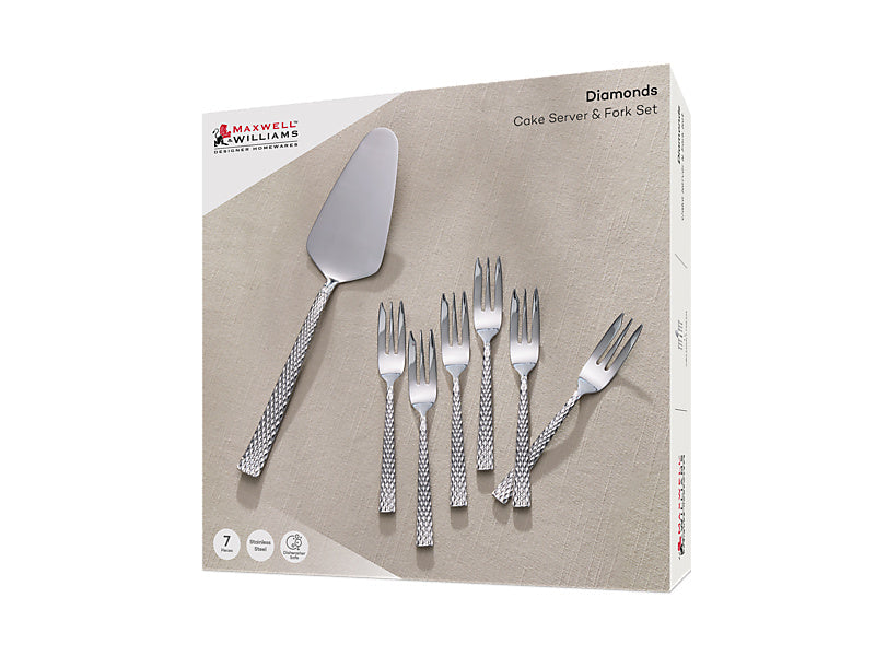 Maxwell & Williams Diamonds Cake Server & Fork Set Stainless Steel 7 Piece