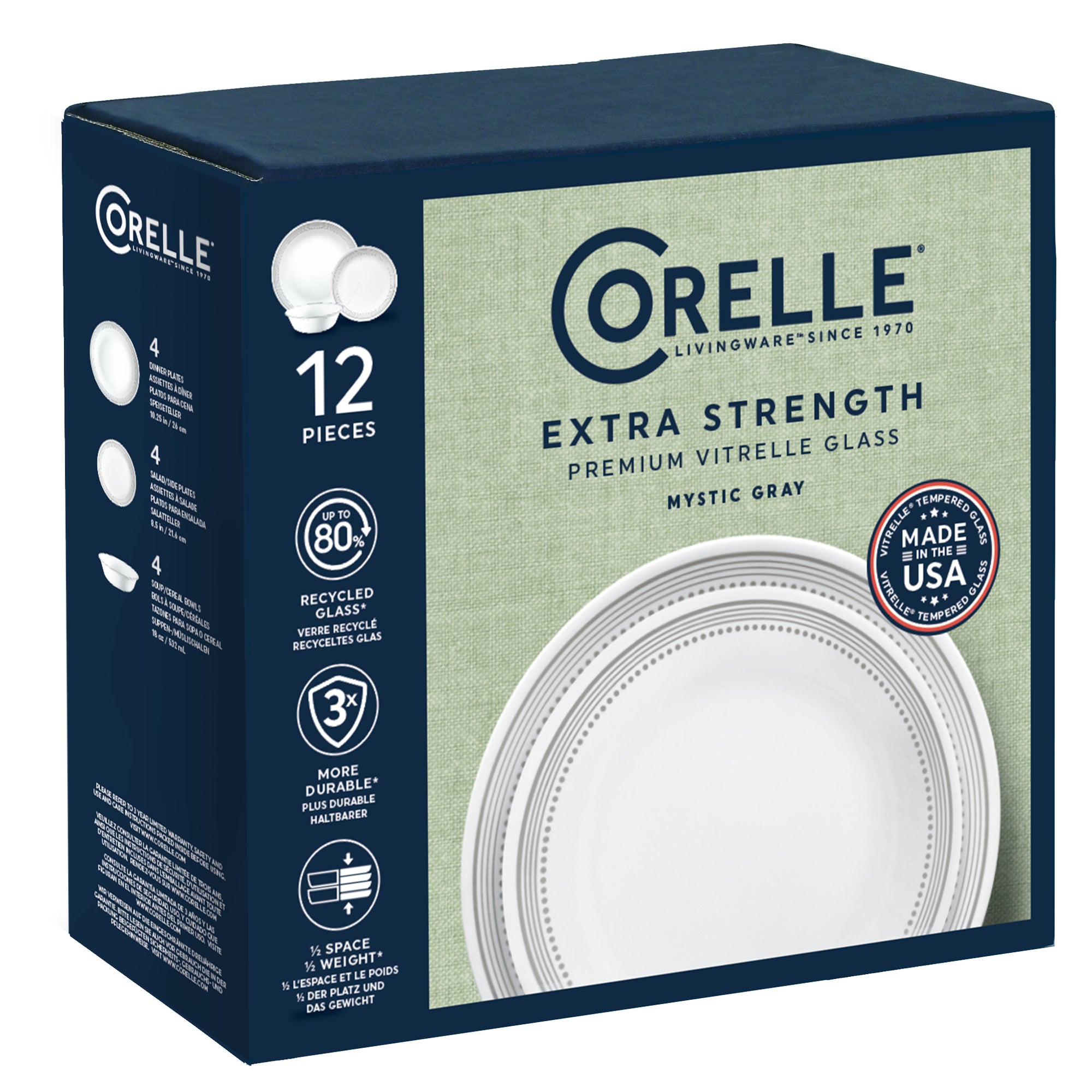 Corelle Mystic Gray 12 Piece Dinner Set