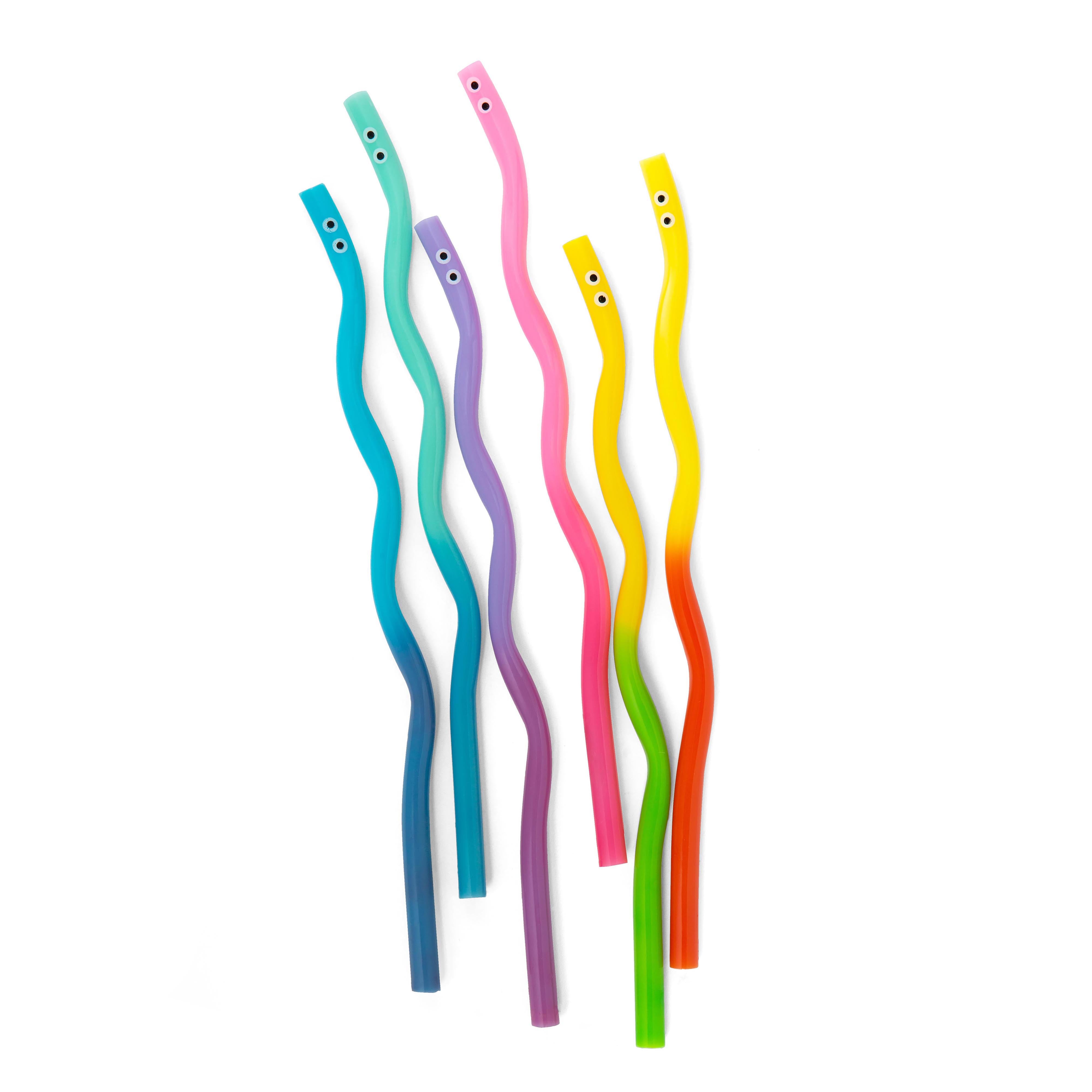 Kikkerland Wiggly Worm Colour Changing Straws 6 Piece Set Multi-Coloured
