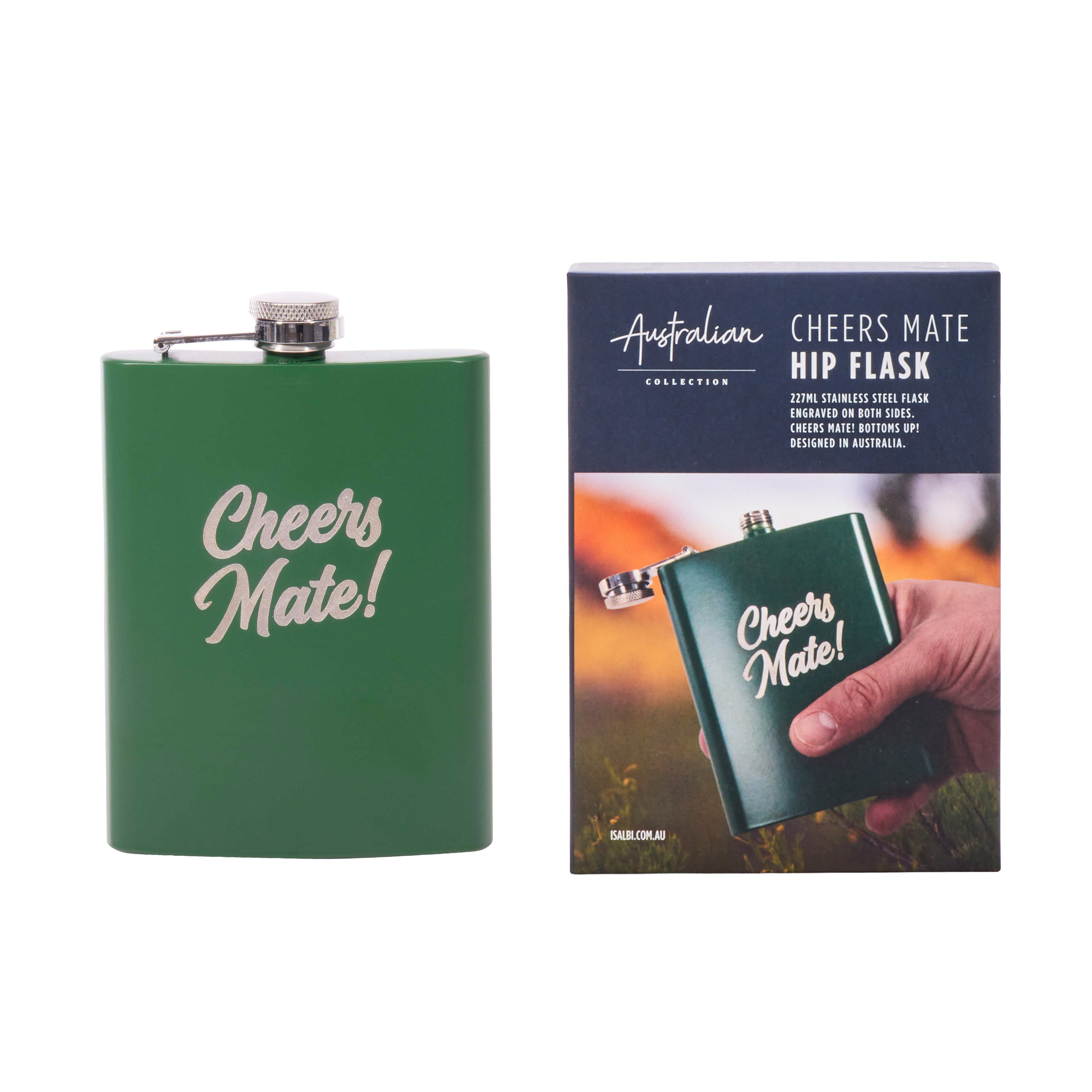Australian Collection Cheers Mate Hip Flask Green