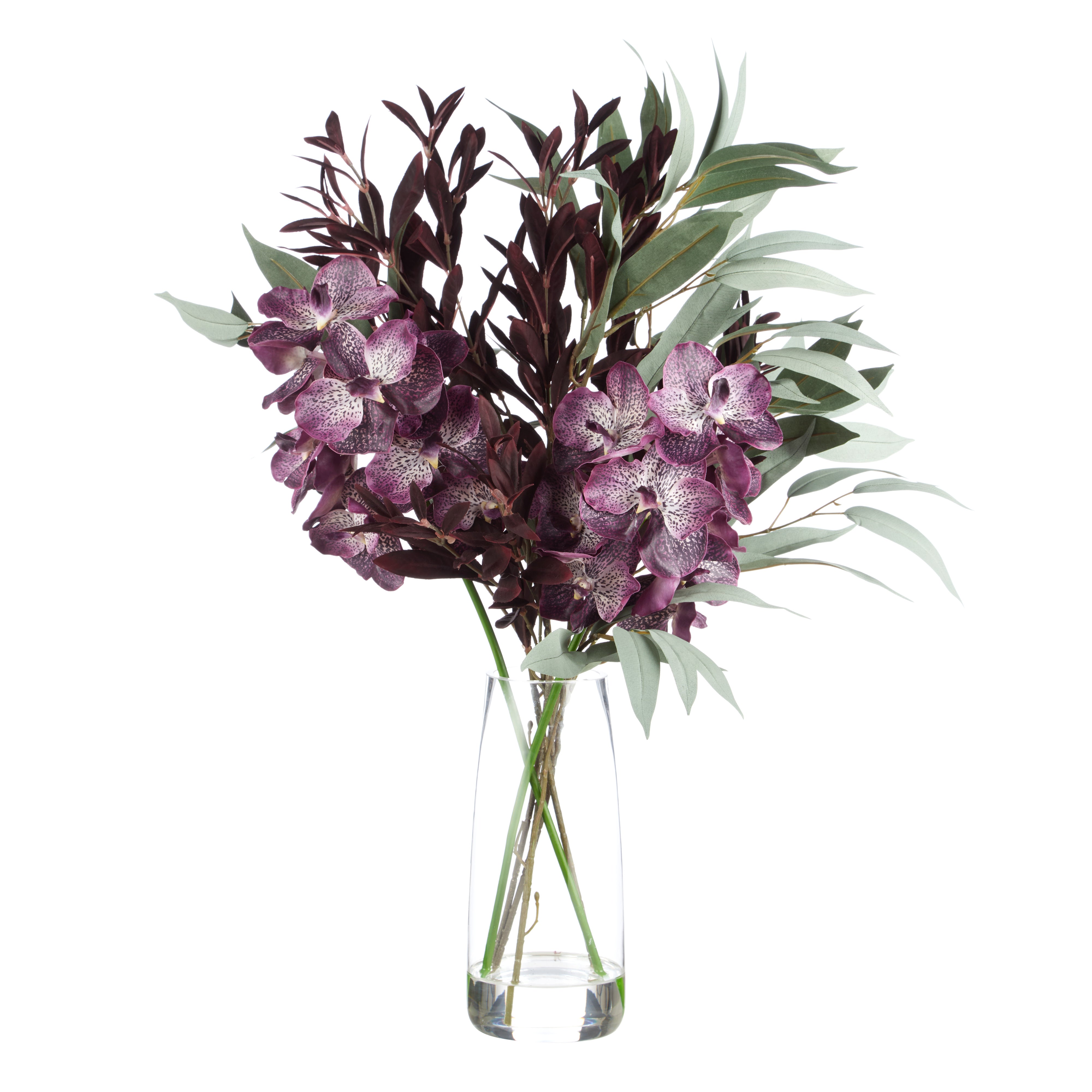 Rogue Vanda Orchid Astilbe Spray Mix - Alana Vase Burgundy & Green