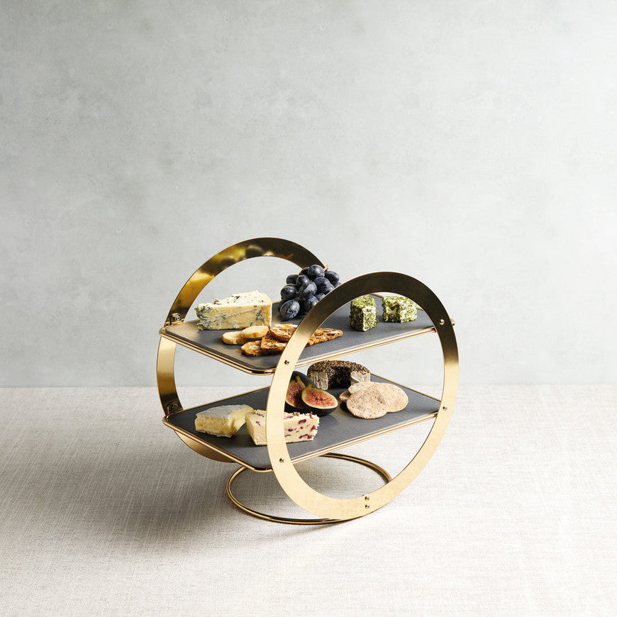 Artesà Geometric Brass Serving Stand with Slate Platters
