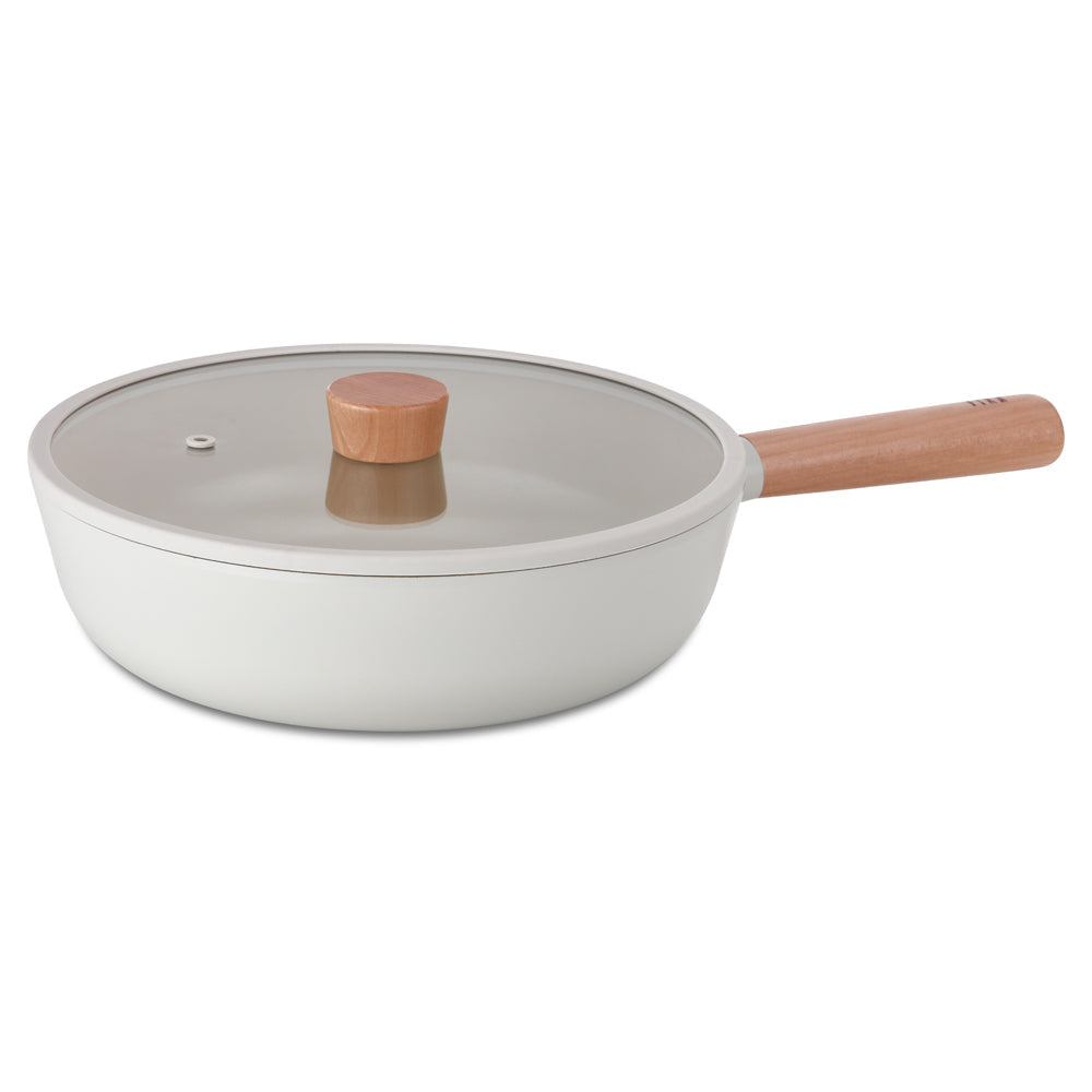 Neoflam Fika 30cm Wok Induction with silicone rim glass lid