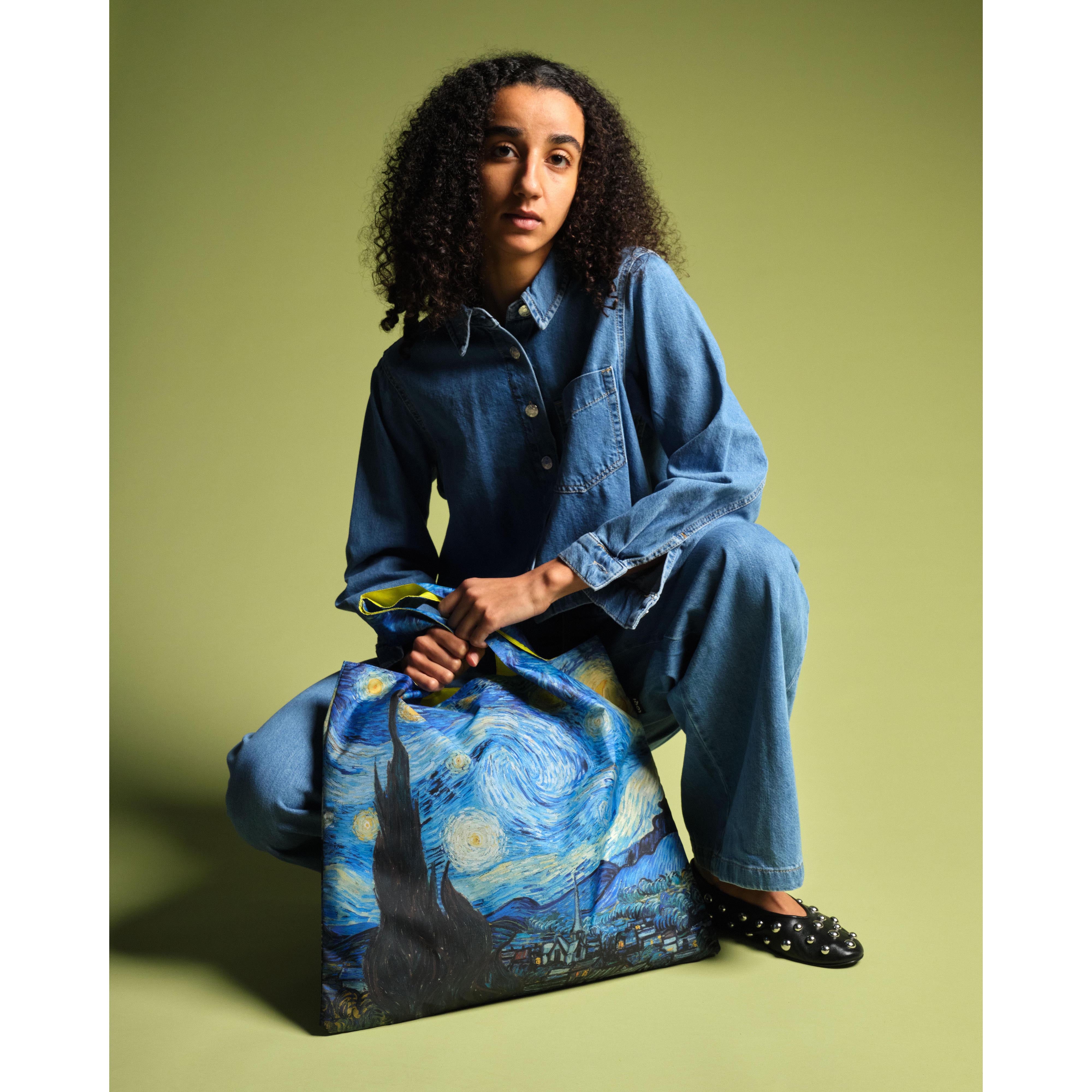 LOQI Vincent Van Gogh The Starry Night Neon Yellow Tote Bag