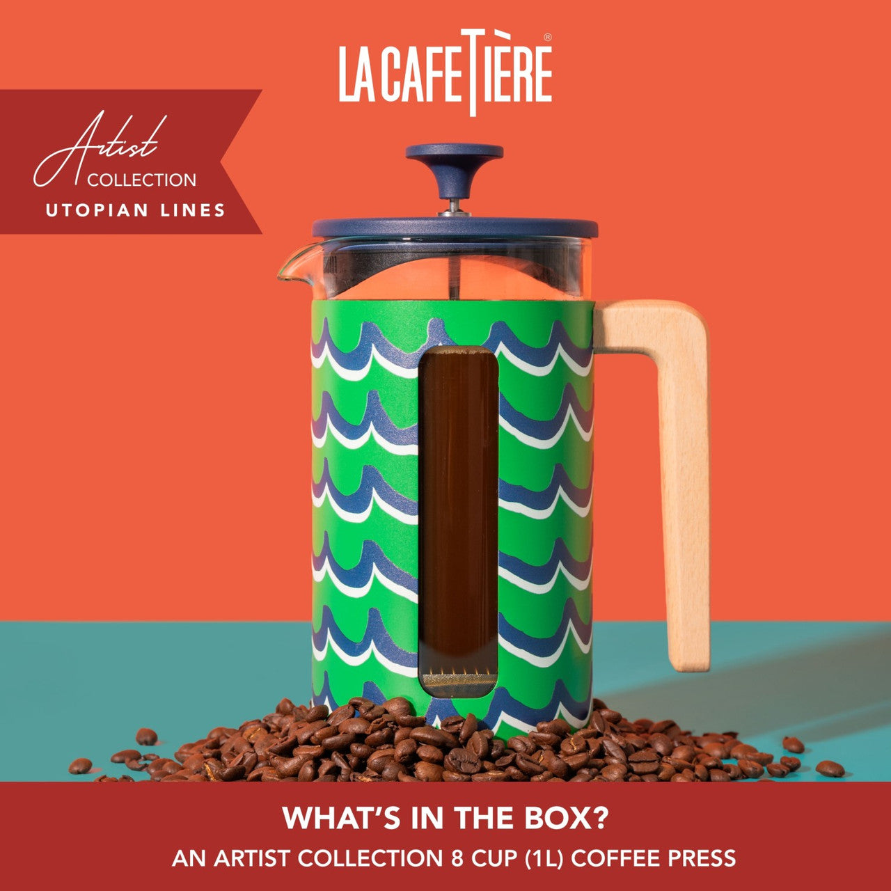 La Cafetière Pisa Stainless Steel Cafetière 8 Cup / 1L (Cyan Tides)