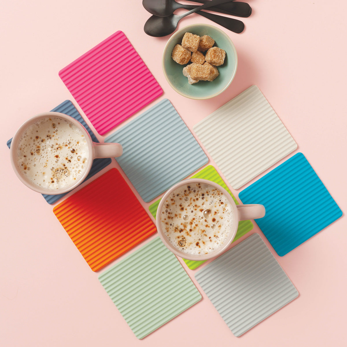 Zeal Silicone Square Coasters Neon Pink 4 Piece Set