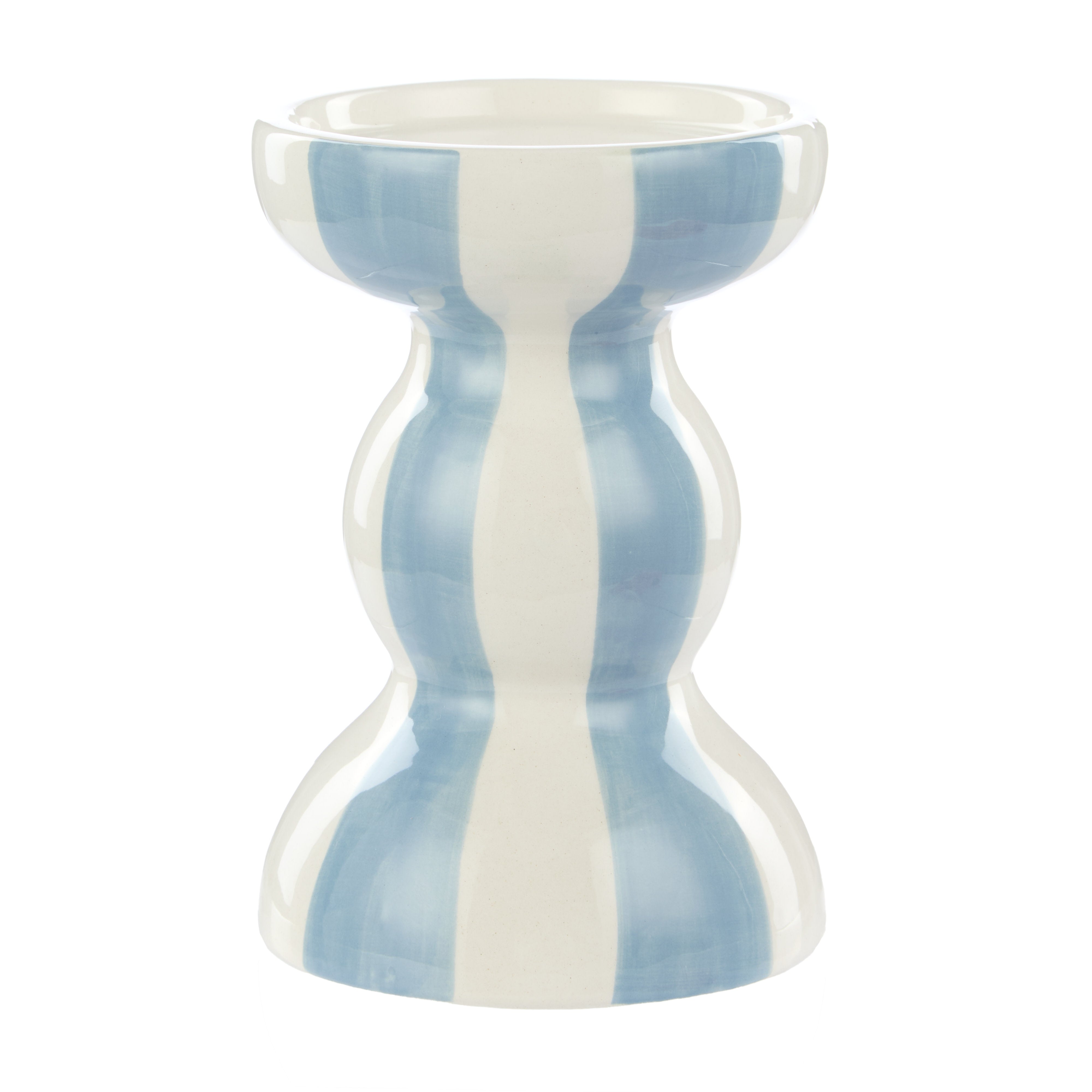 Emporium Lane Stripe Candle Holder Small Blue & White