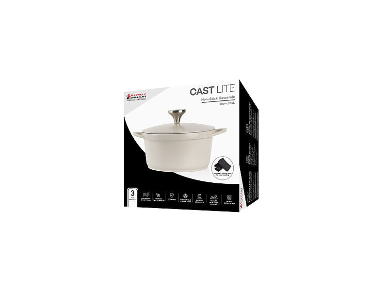 Maxwell & Williams Cast Lite Non-Stick Casserole 2.4L Ecru 20cm
