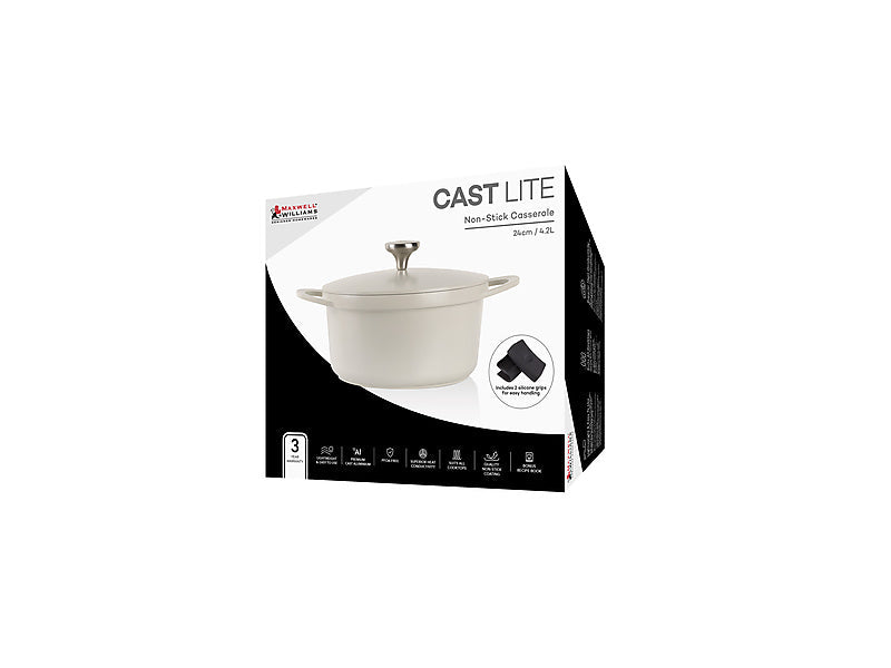 Maxwell & Williams Cast Lite Non-Stick Casserole 4.2L Ecru 24cm