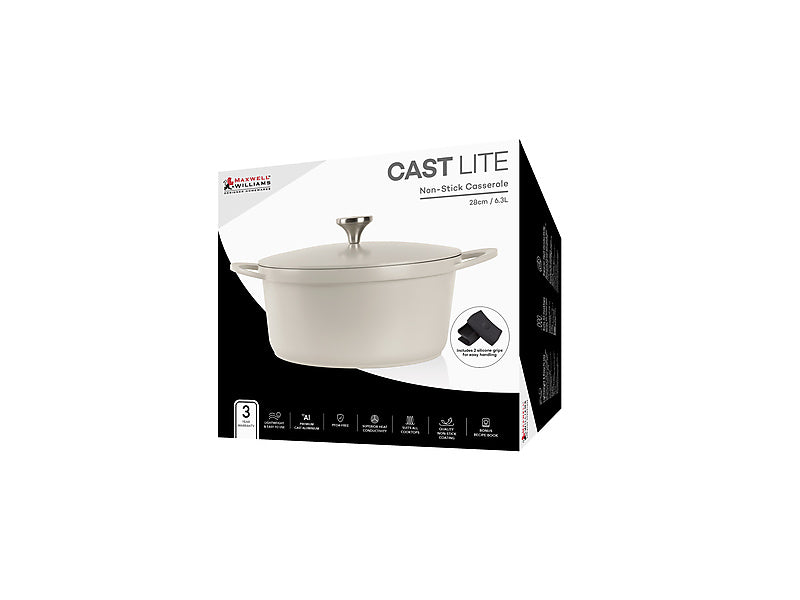 Maxwell & Williams Cast Lite Non-Stick Casserole 6.3L Ecru 28cm