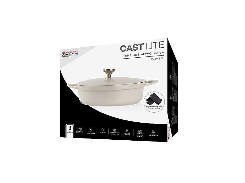 Maxwell & Williams Cast Lite Non-Stick Shallow Casserole 4L Cherry 28cm
