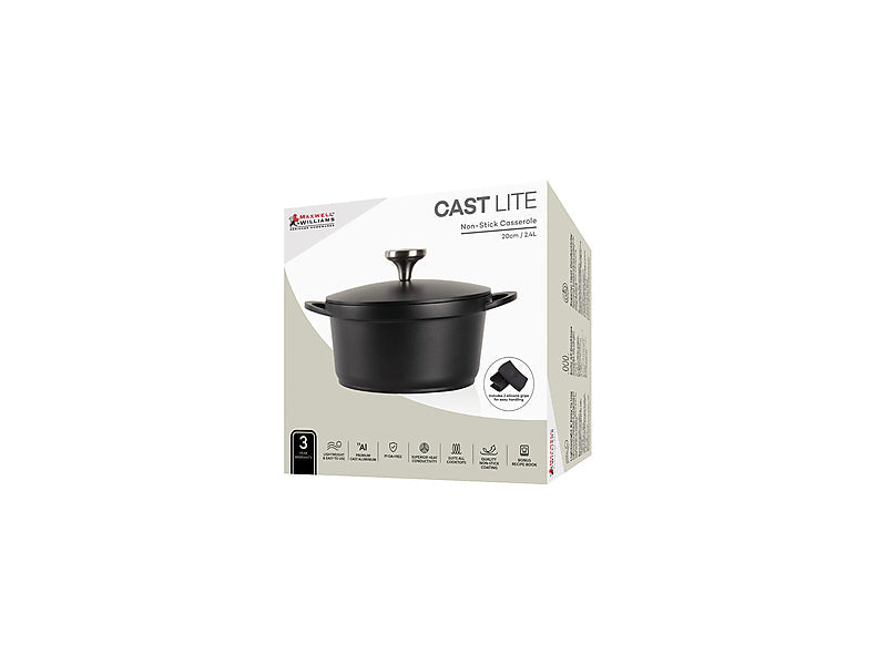 Maxwell & Williams Cast Lite Non-Stick Casserole 2.4L Ecru 20cm