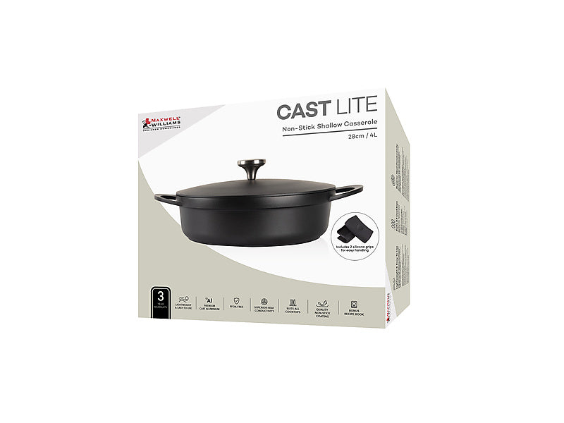 Maxwell & Williams Cast Lite Non-Stick Shallow Casserole 4L Ecru 28cm