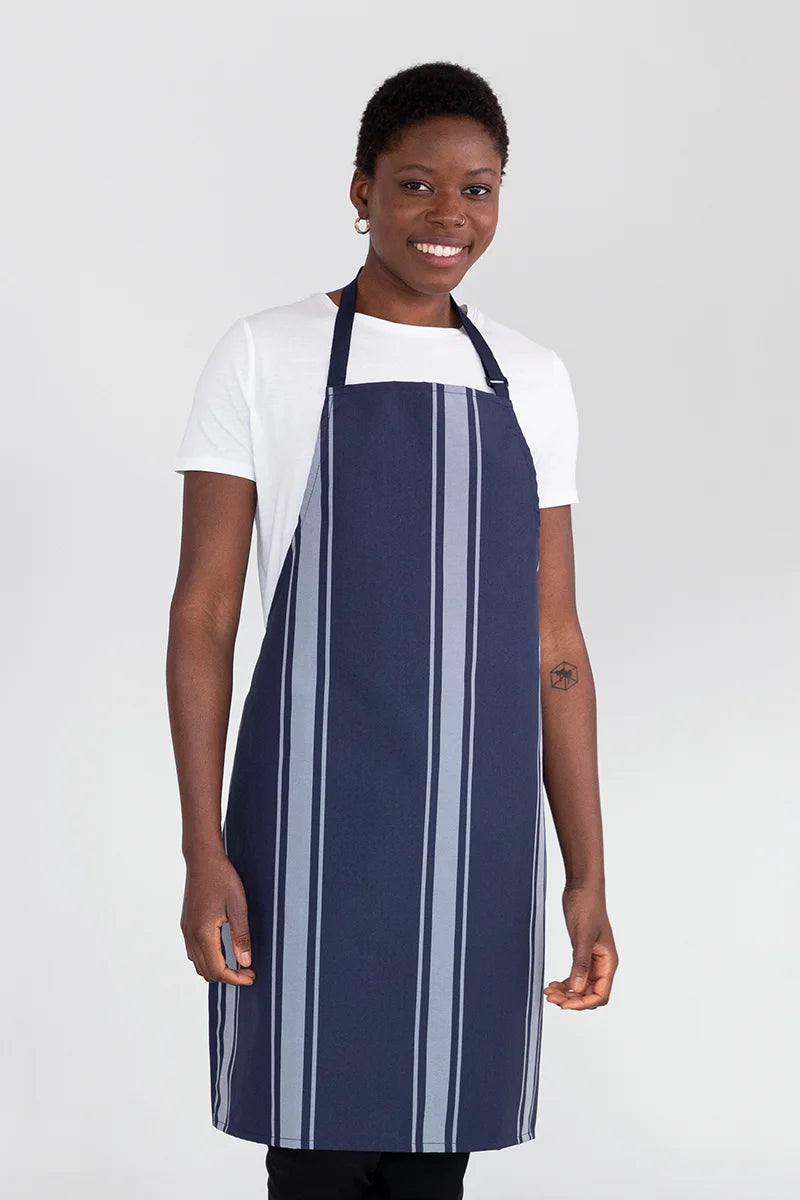 Aussie Chef Nylon Butcher Bib Apron - Navy Stripe