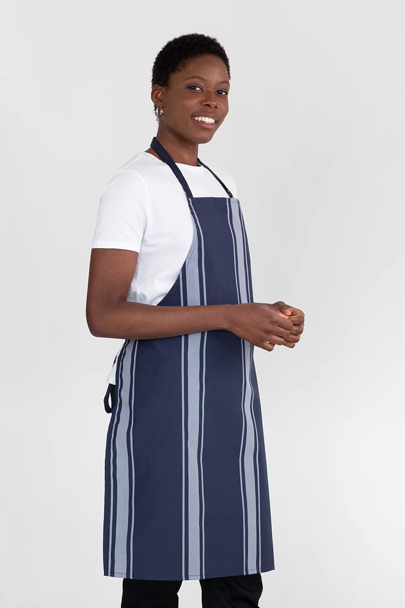 Aussie Chef Nylon Butcher Bib Apron - Navy Stripe