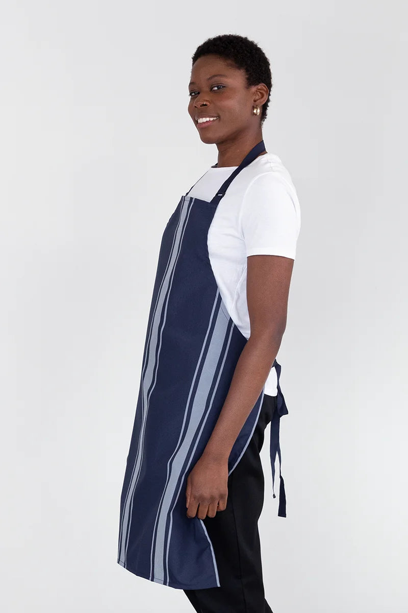 Aussie Chef Nylon Butcher Bib Apron - Navy Stripe
