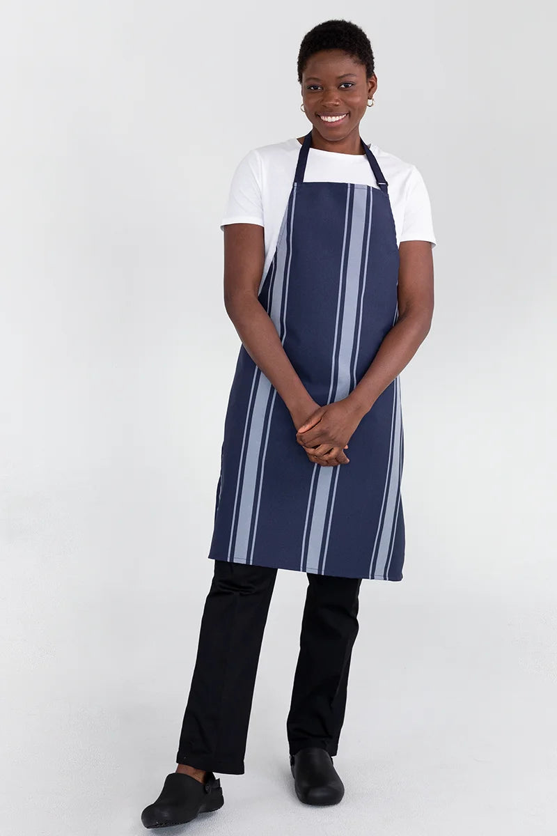Aussie Chef Nylon Butcher Bib Apron - Navy Stripe