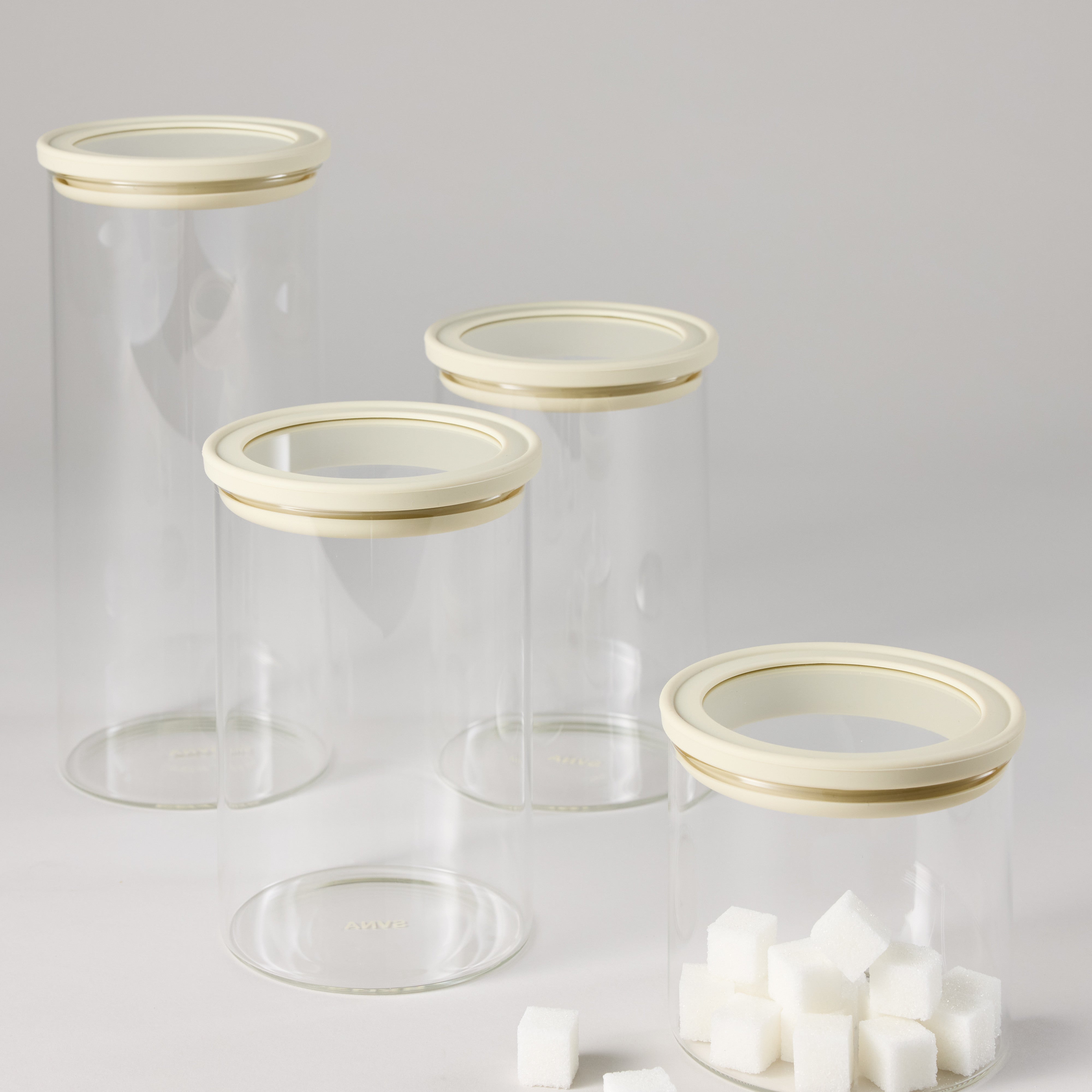 SVNA Glass Canister 4 Piece Set Cream
