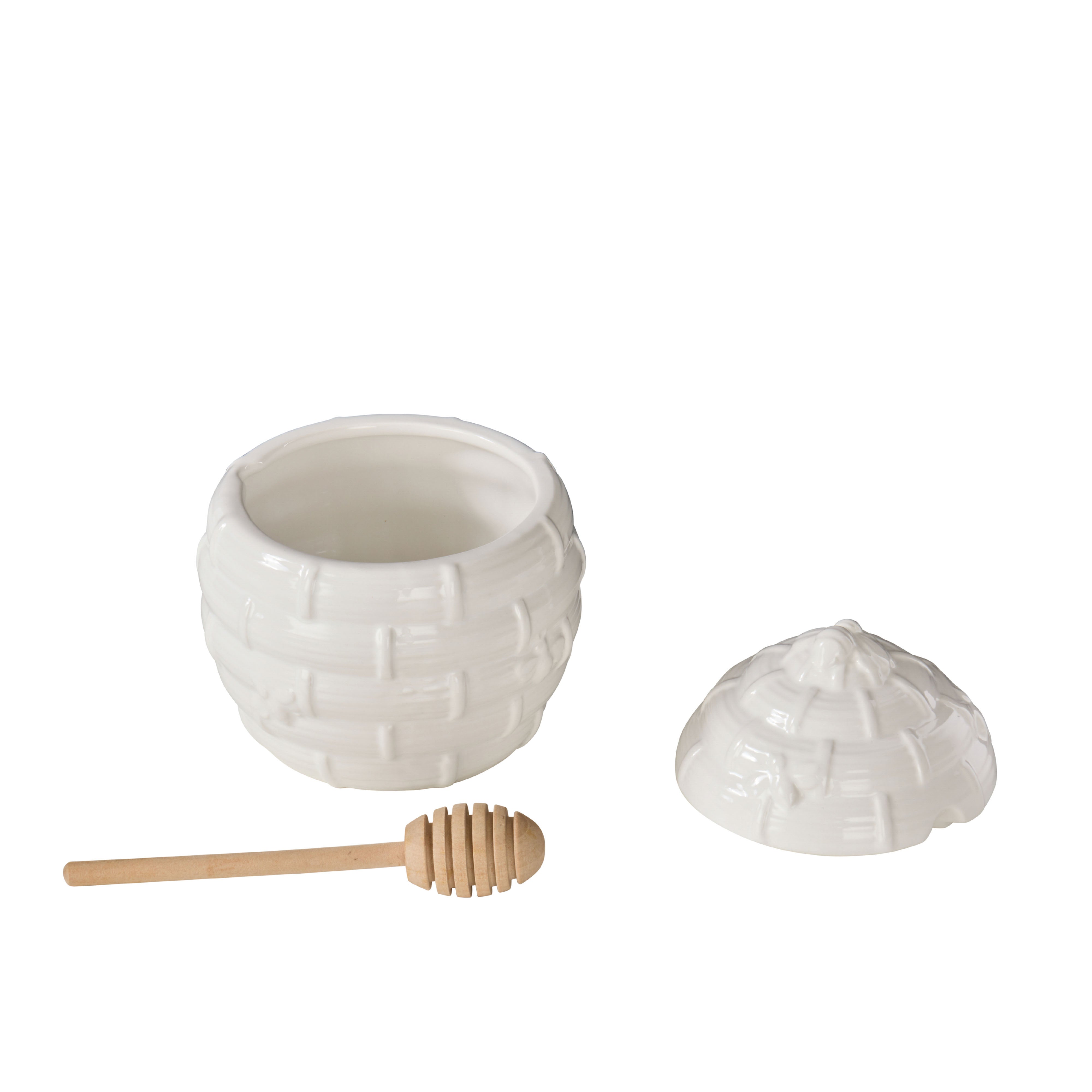 Davis & Waddell Wildflower & Hive Honey Jar with Dipper White