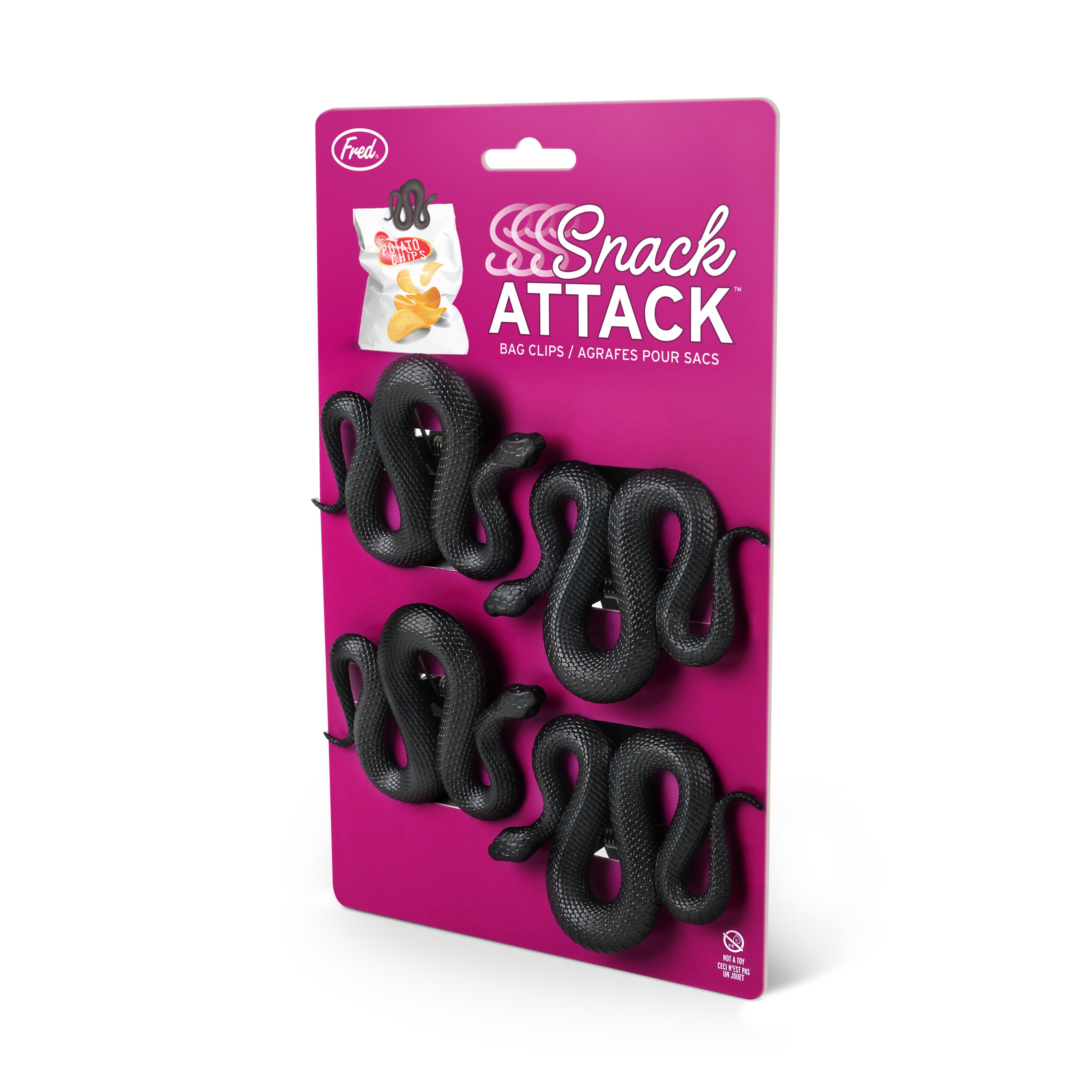 Fred Sssnack Attack Snake Bag Clips 4 Piece Set Black