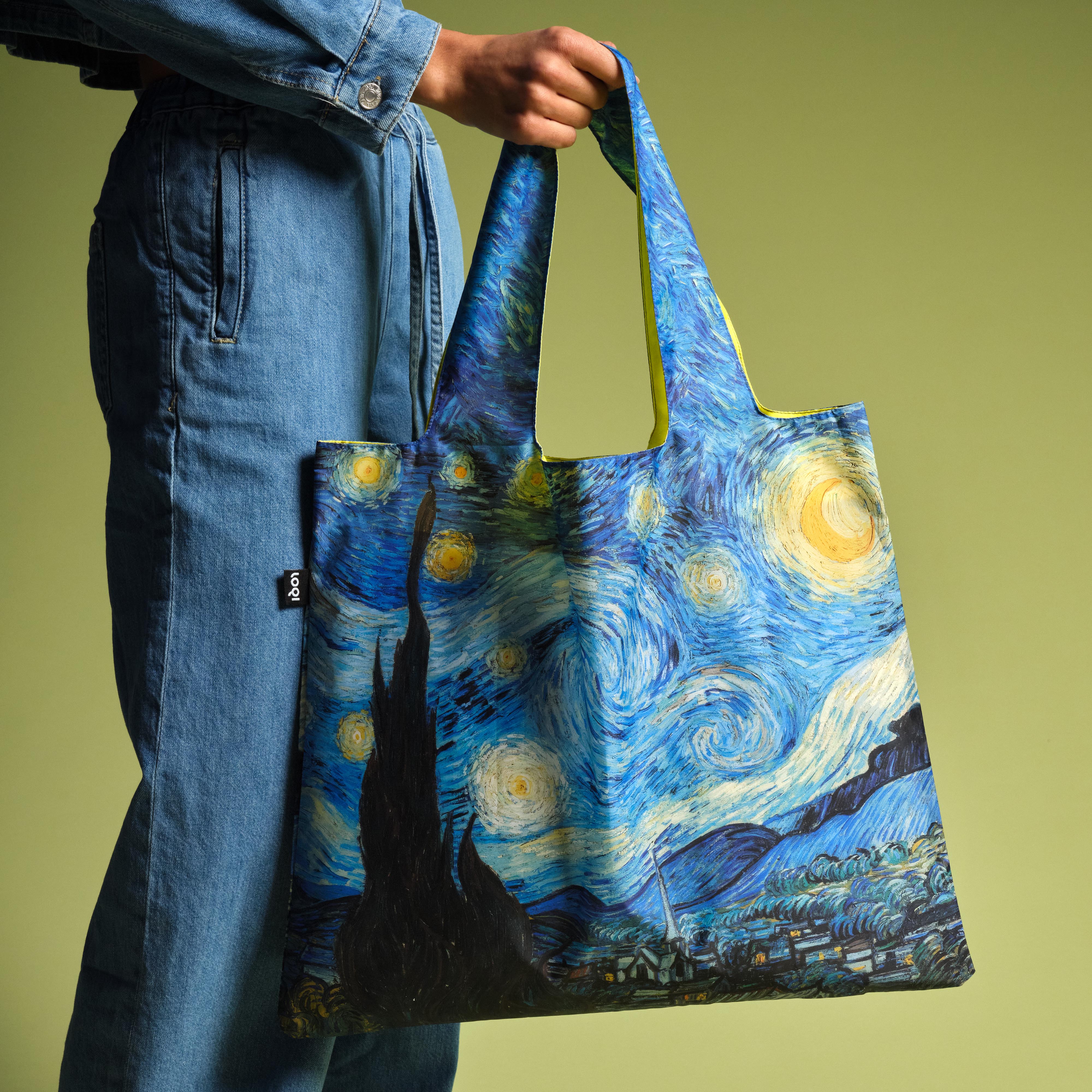 LOQI Vincent Van Gogh The Starry Night Neon Yellow Tote Bag