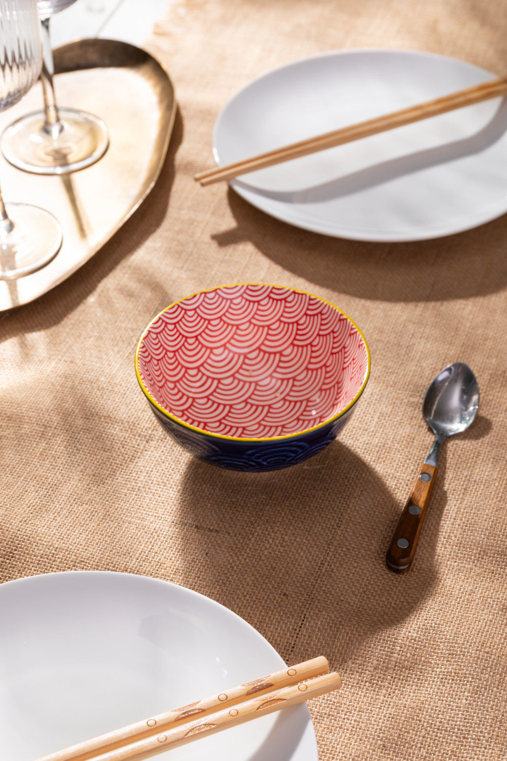 Mikasa Stoneware Nibble Bowl 12cm (Red & Blue Arc)
