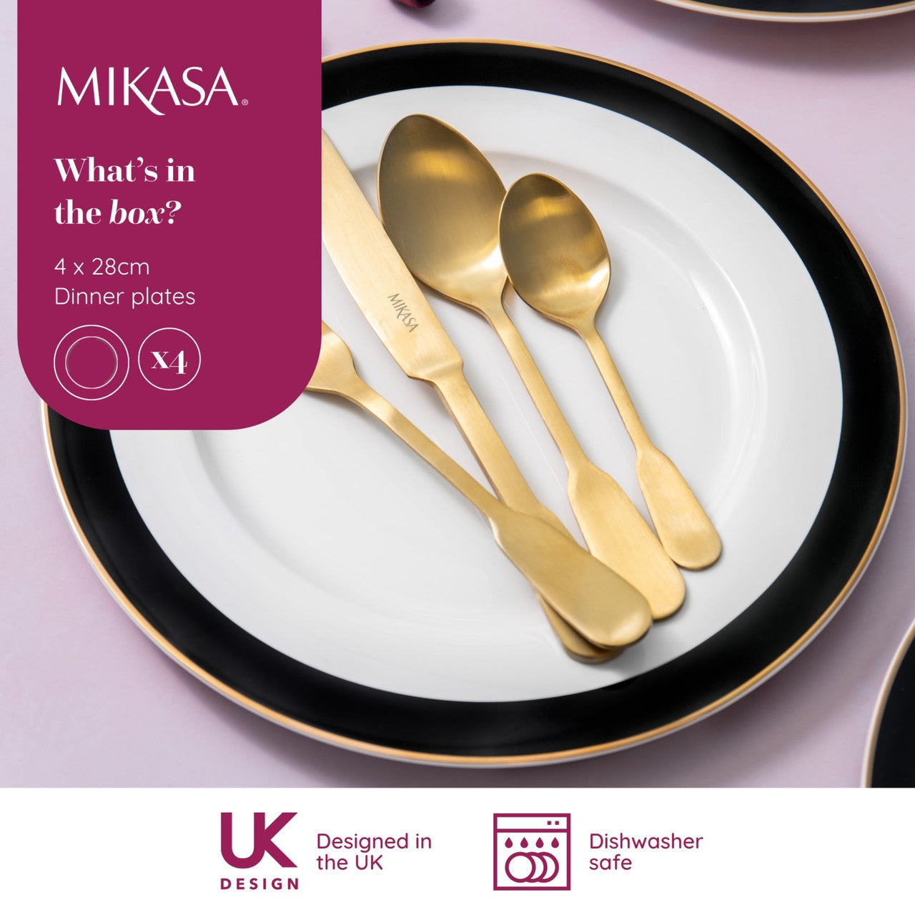 Mikasa Luxe Deco Fine China Dinner Plate Set 4 Piece 28cm
