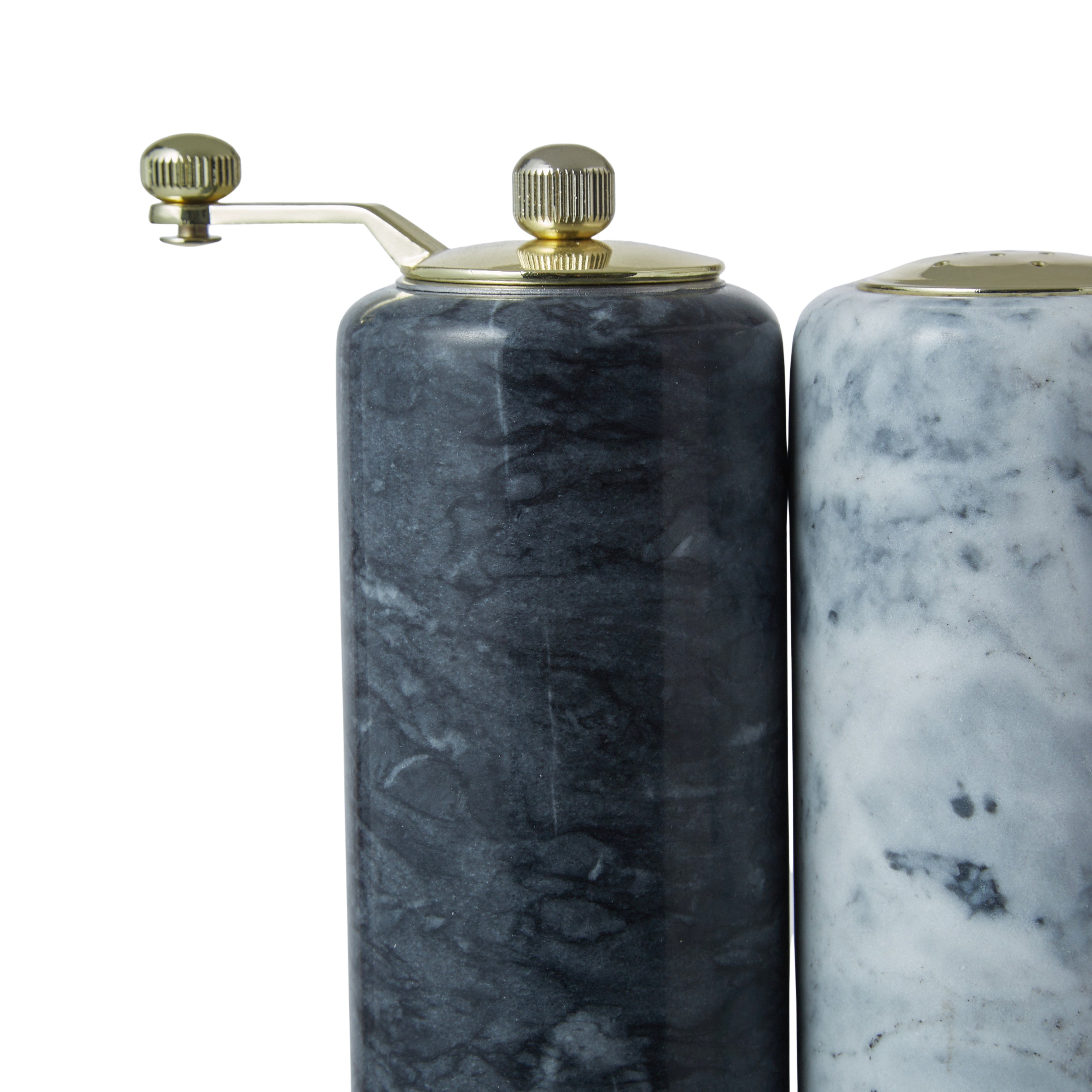 Davis & Waddell Nuvolo Marble Salt & Pepper Mill 2 Piece Set Grey & Black