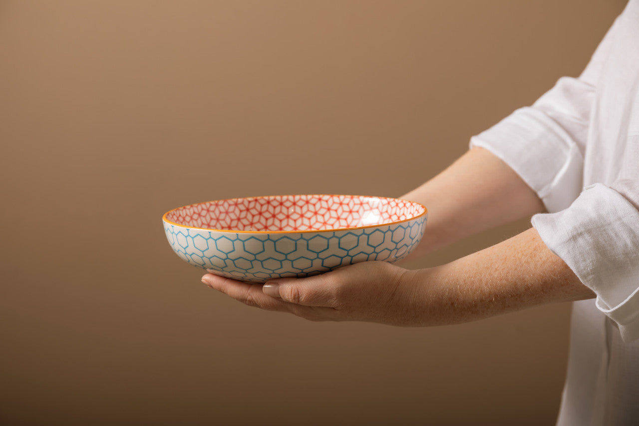 Mikasa Glazed Stoneware Coupe Bowl 21cm (Geometric Blue)