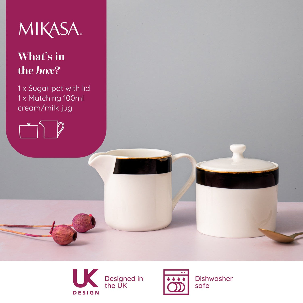 Mikasa Luxe Deco Sugar & Creamer Set 2 Piece