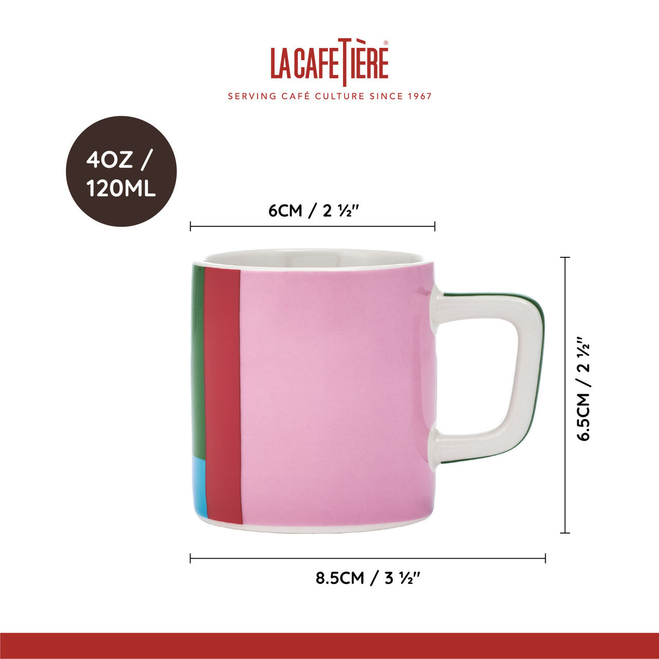 La Cafetière Ceramic Espresso Cup 120ml (Pink & Red Utopian Lines)