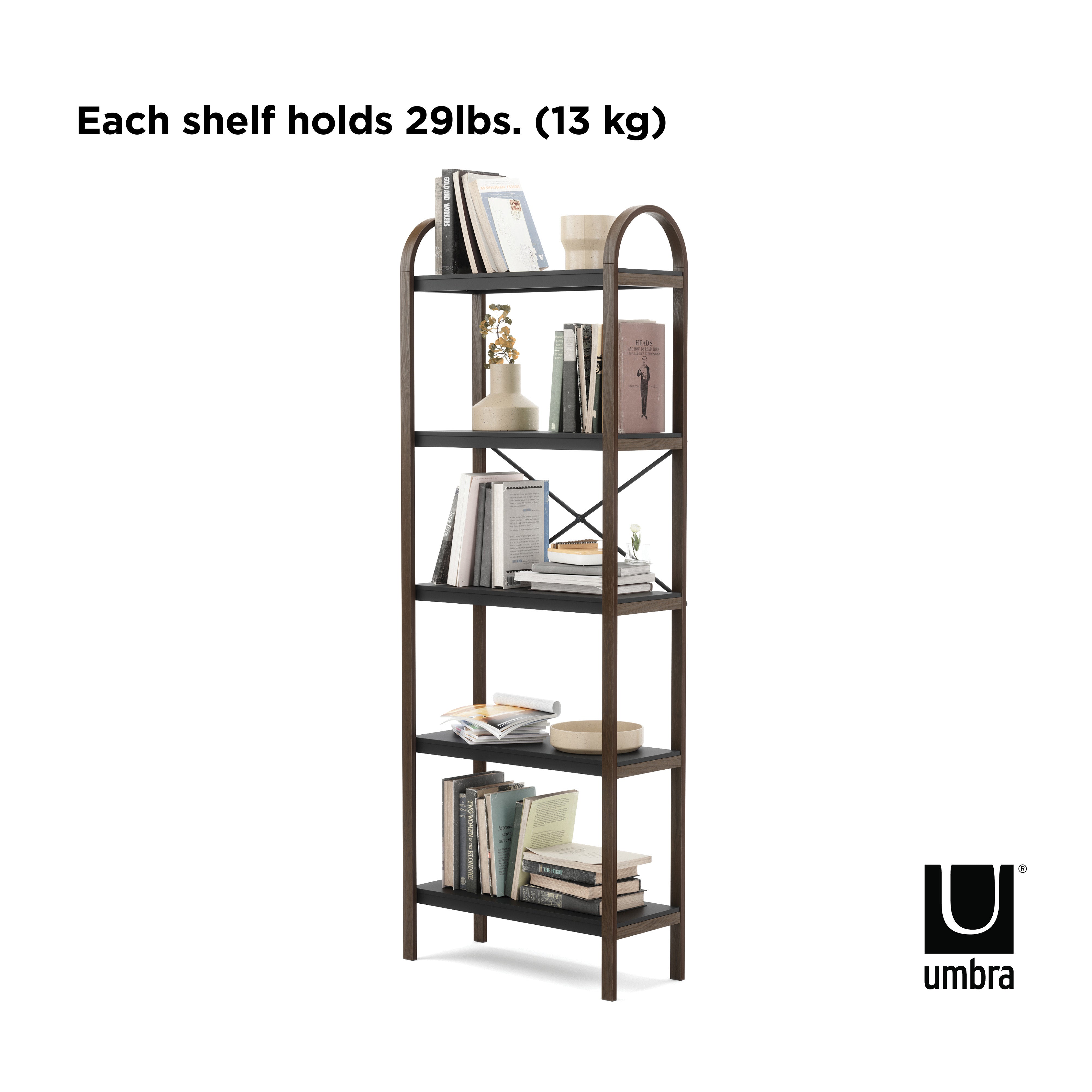 Umbra Bellwood Freestanding Shelf 5 Tier Black & Walnut