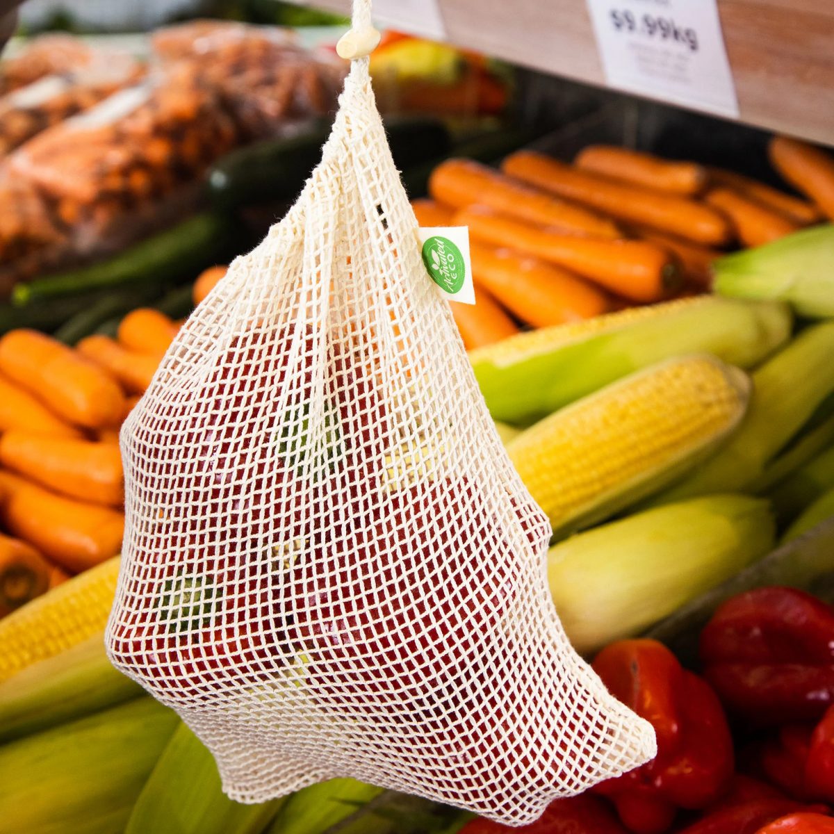 Activated Eco Organic Cotton Mesh Produce Bags - Set of 5