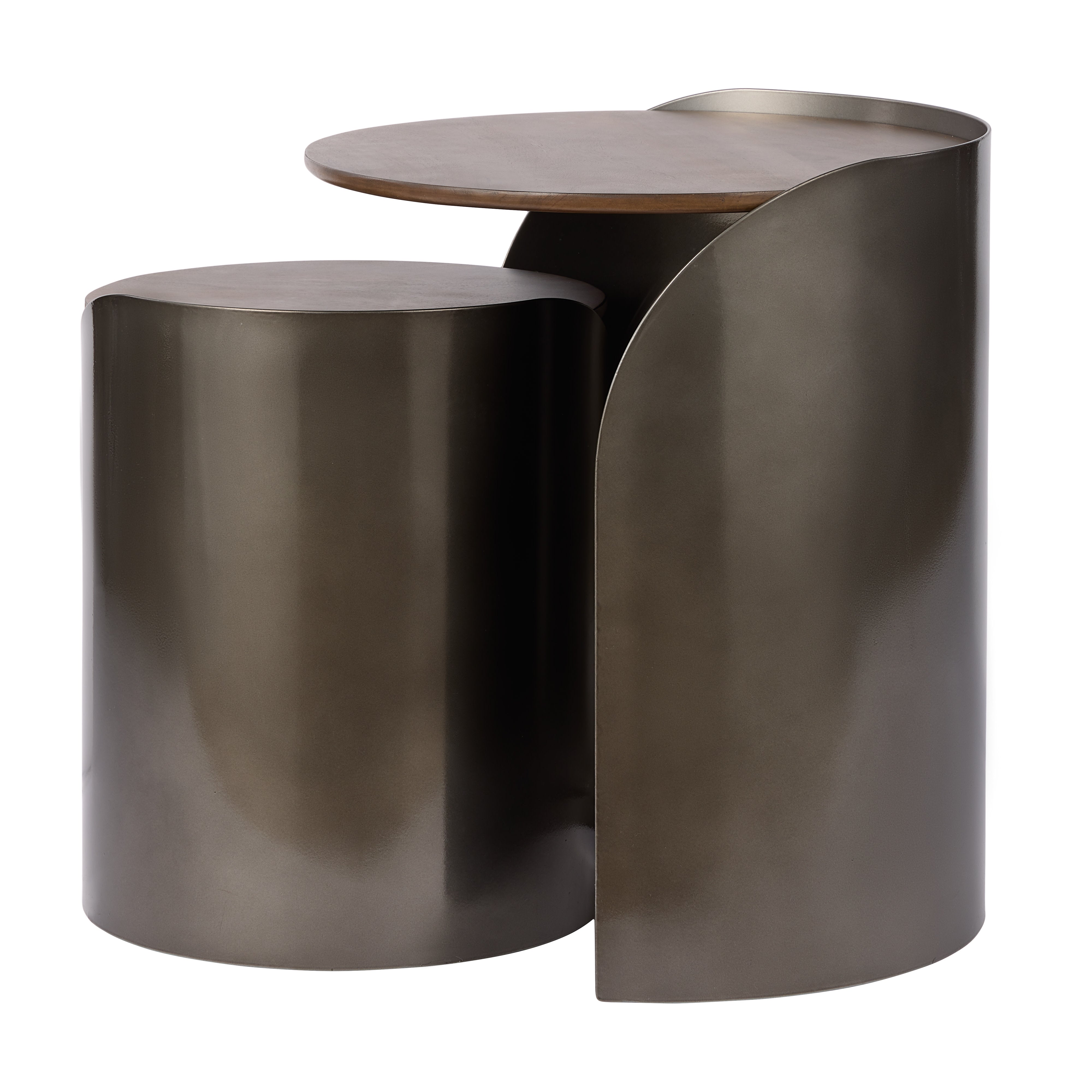 Grand Designs Asher Side Tables 2 Piece Set Gunmetal & Walnut
