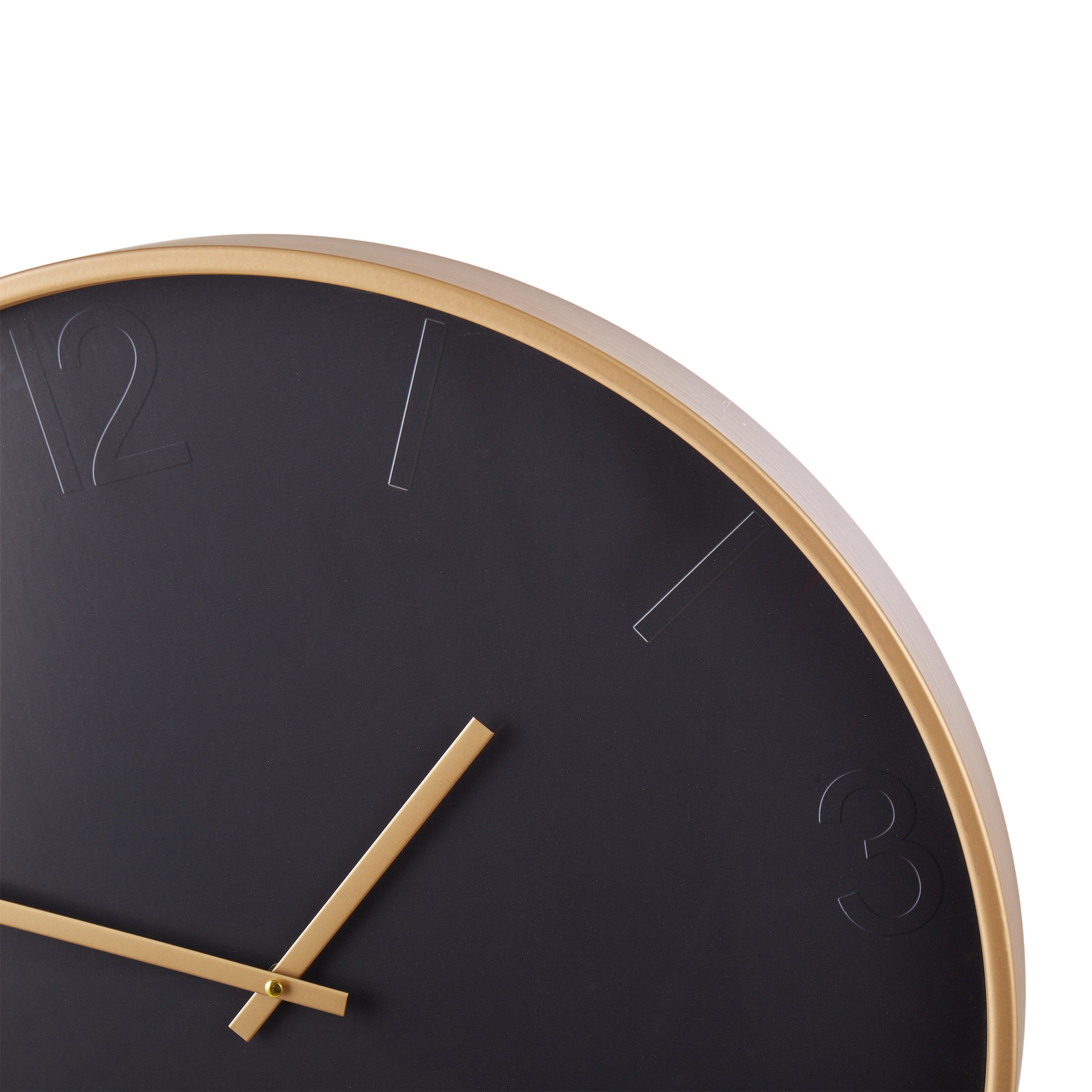 Amalfi Modern Black Wall Clock Jet Black & Gold
