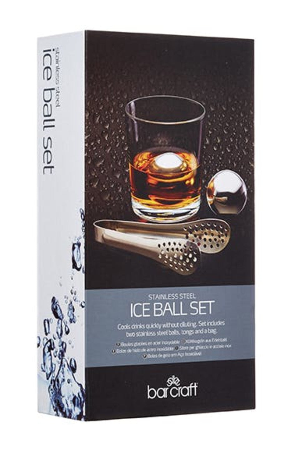 BarCraft Stainless Steel Ice Ball Set with Tongs & Storage Bag
